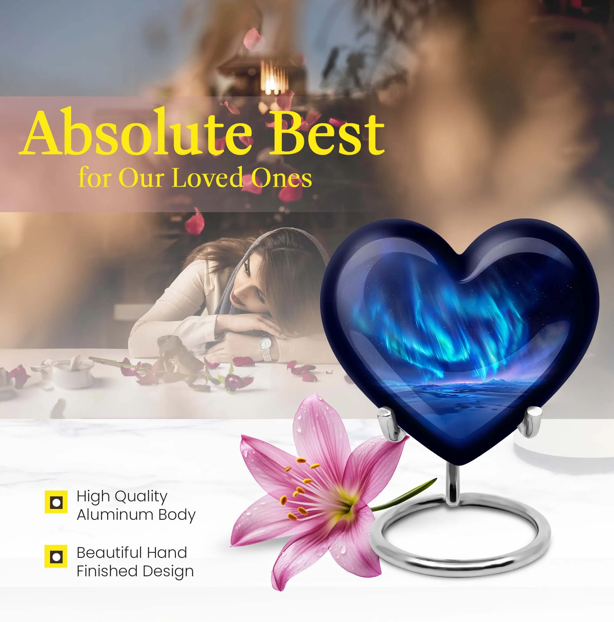 Northern Lights Heart - Engravable Remembrance Urn
