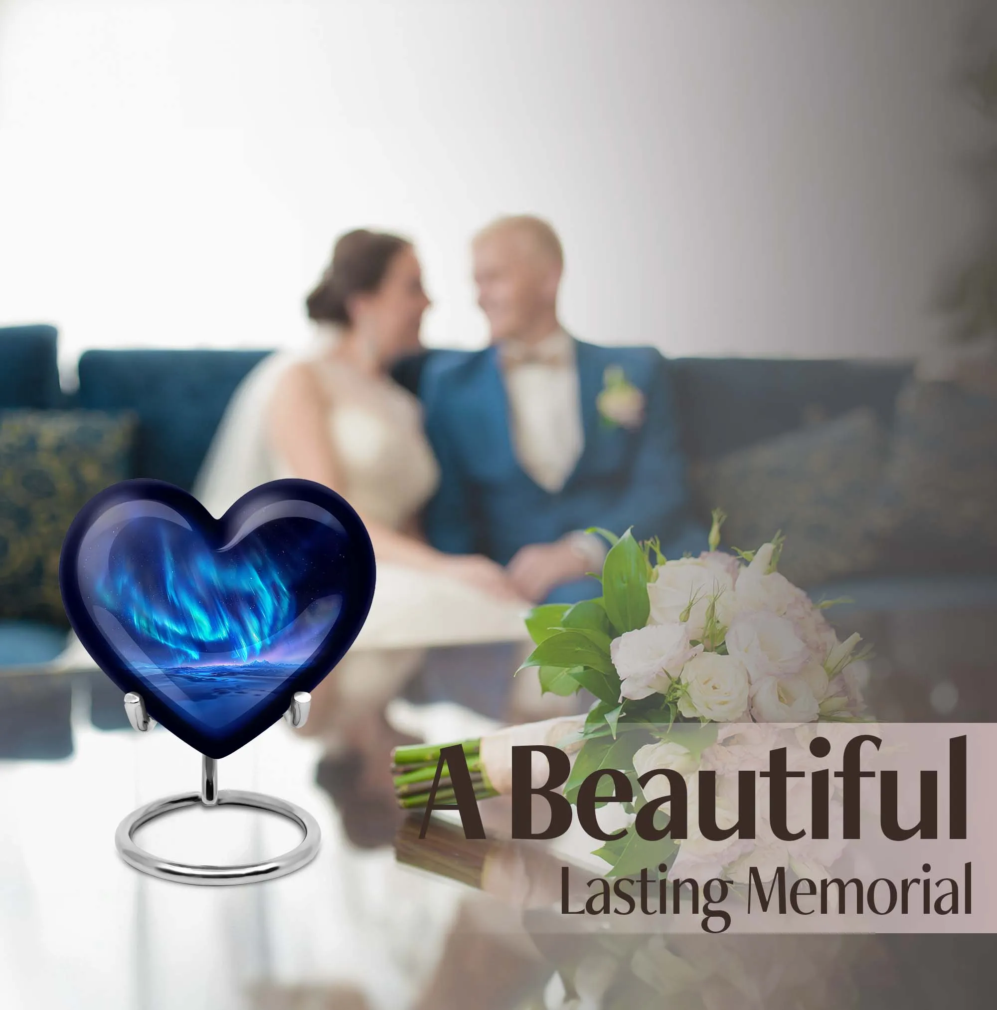 Northern Lights Heart - Engravable Remembrance Urn
