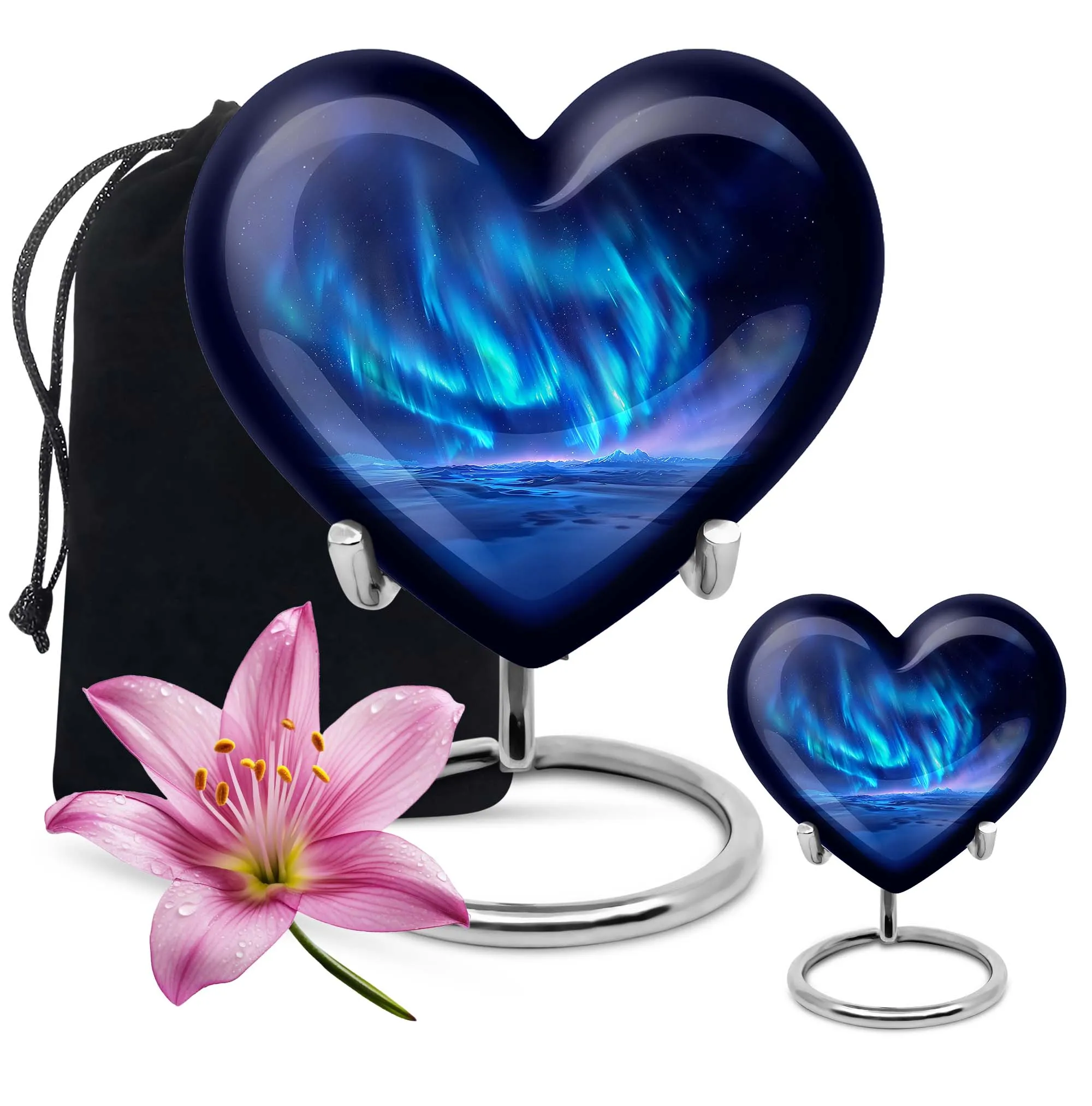Northern Lights Heart - Engravable Remembrance Urn