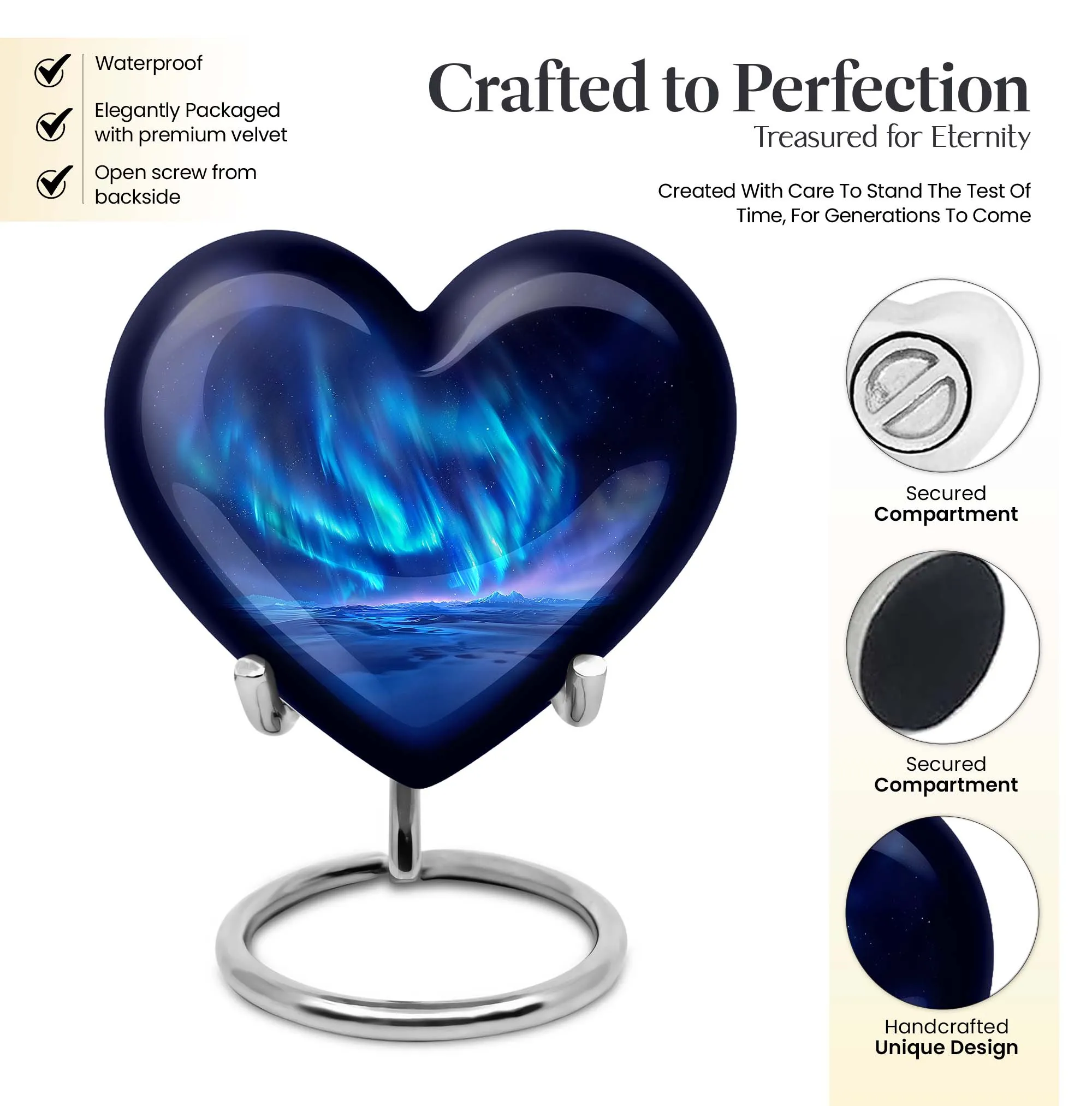 Northern Lights Heart - Engravable Remembrance Urn