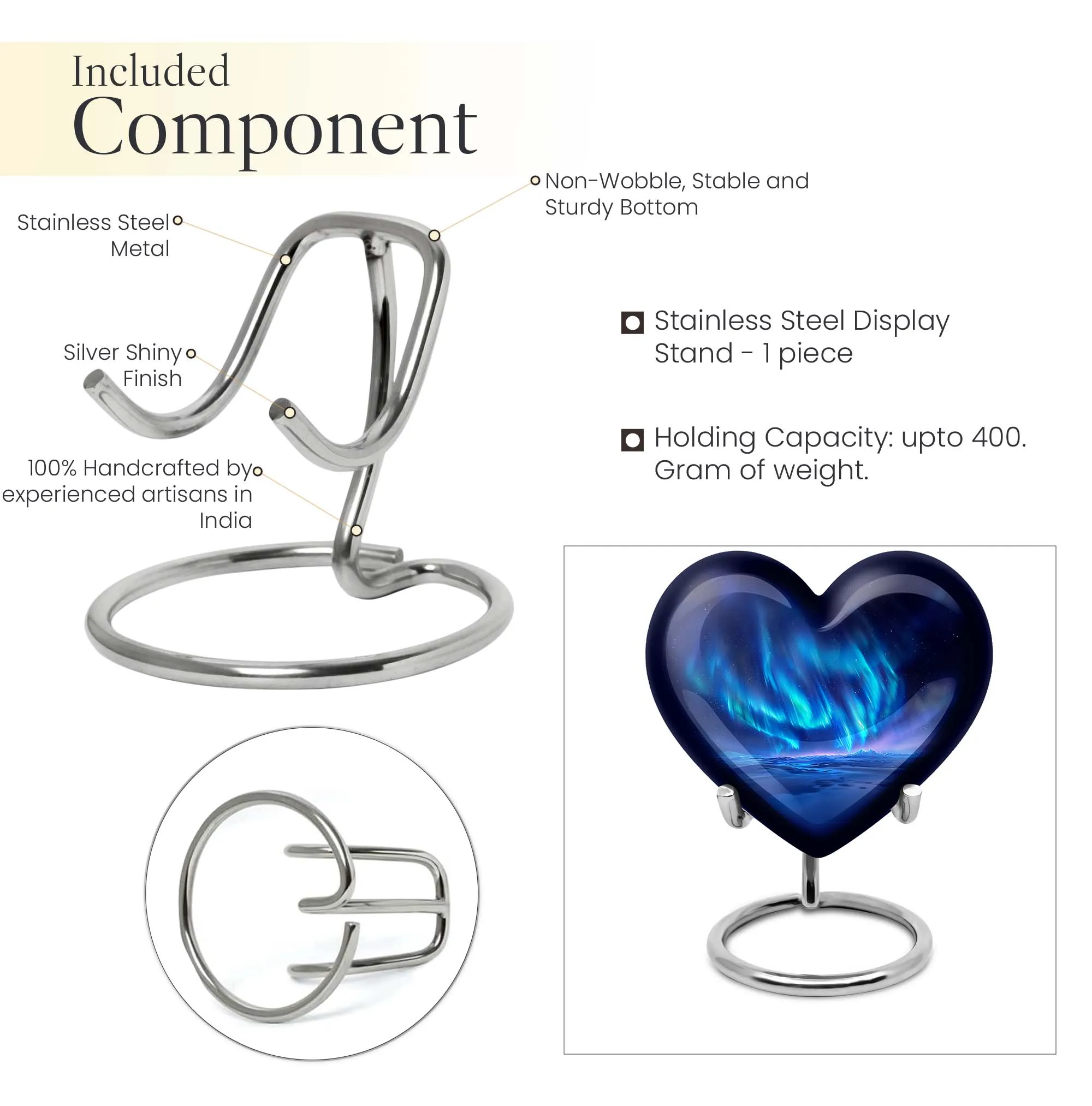 Northern Lights Heart - Engravable Remembrance Urn
