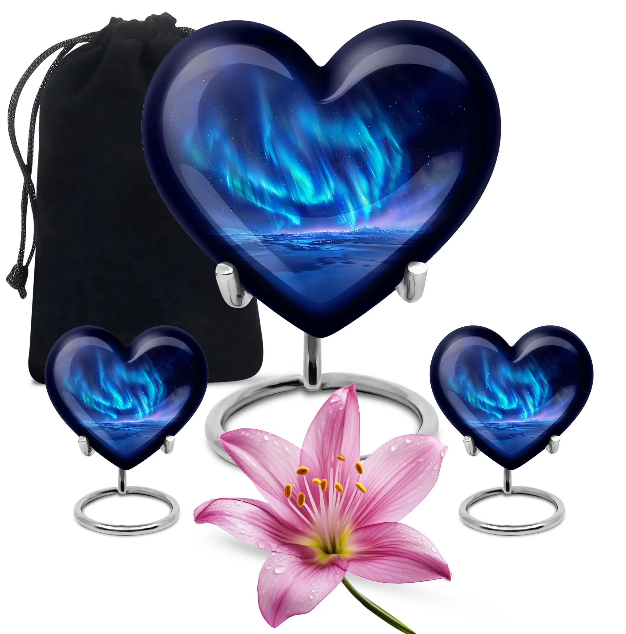 Northern Lights Heart - Engravable Remembrance Urn