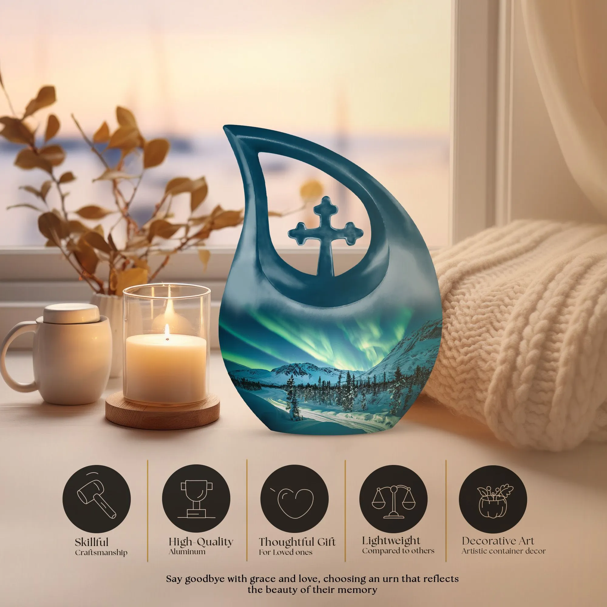 Northern Lights Urn - Adult Cremation Urn For Human Ashes Remans
