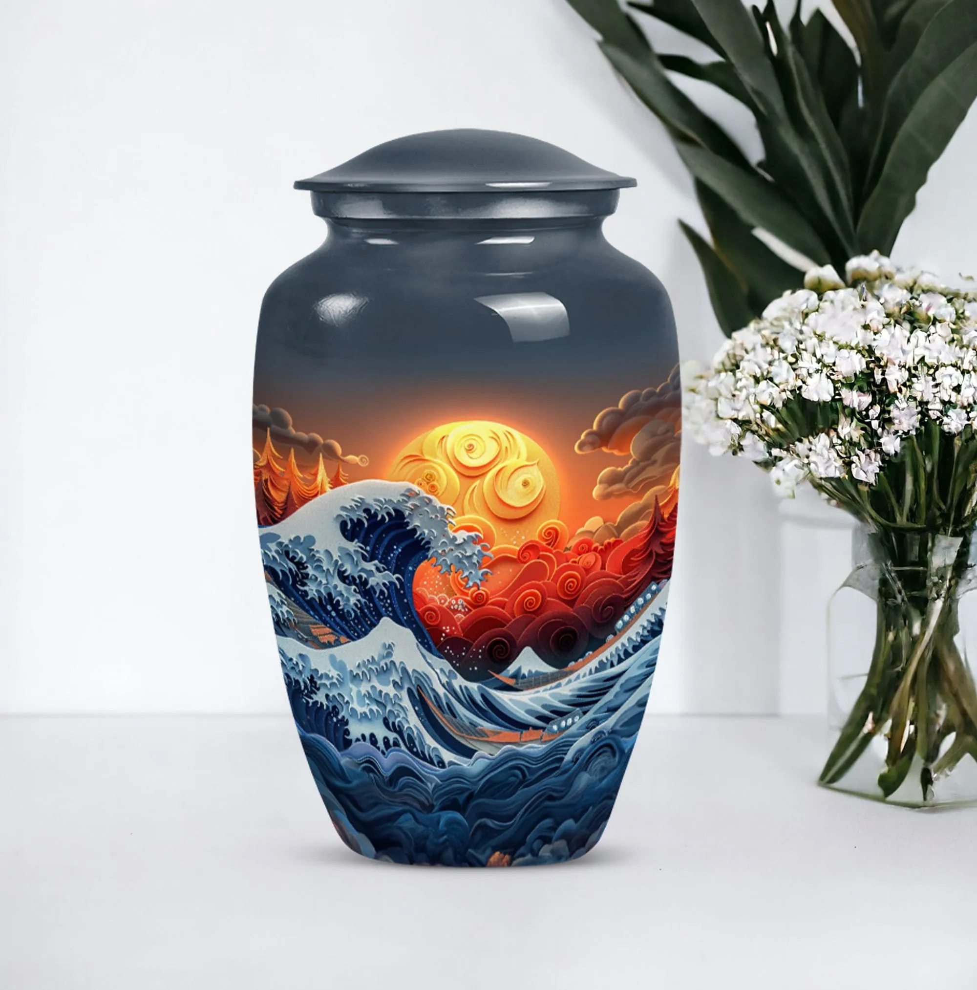 Ocean Waves Embrace: A Memorial Cremation Urn For Ashes