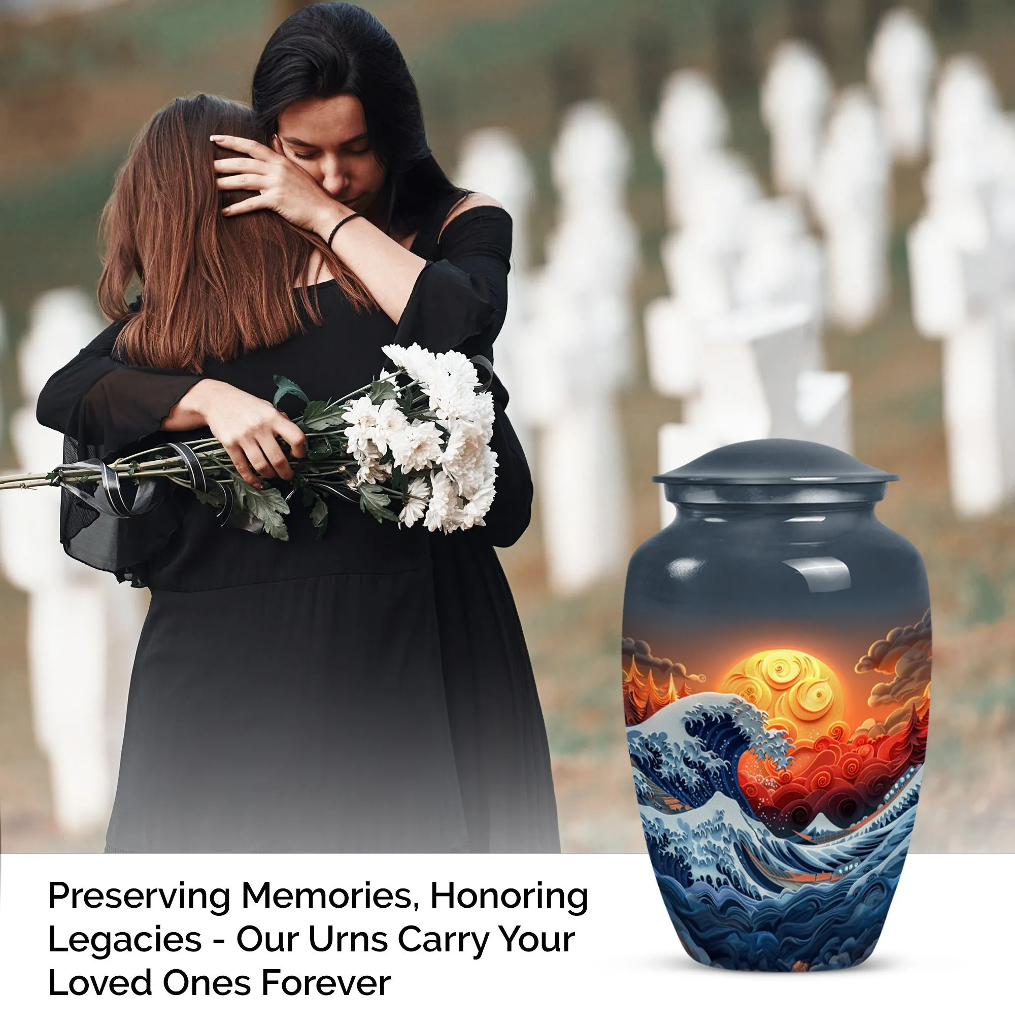 Ocean Waves Embrace: A Memorial Cremation Urn For Ashes