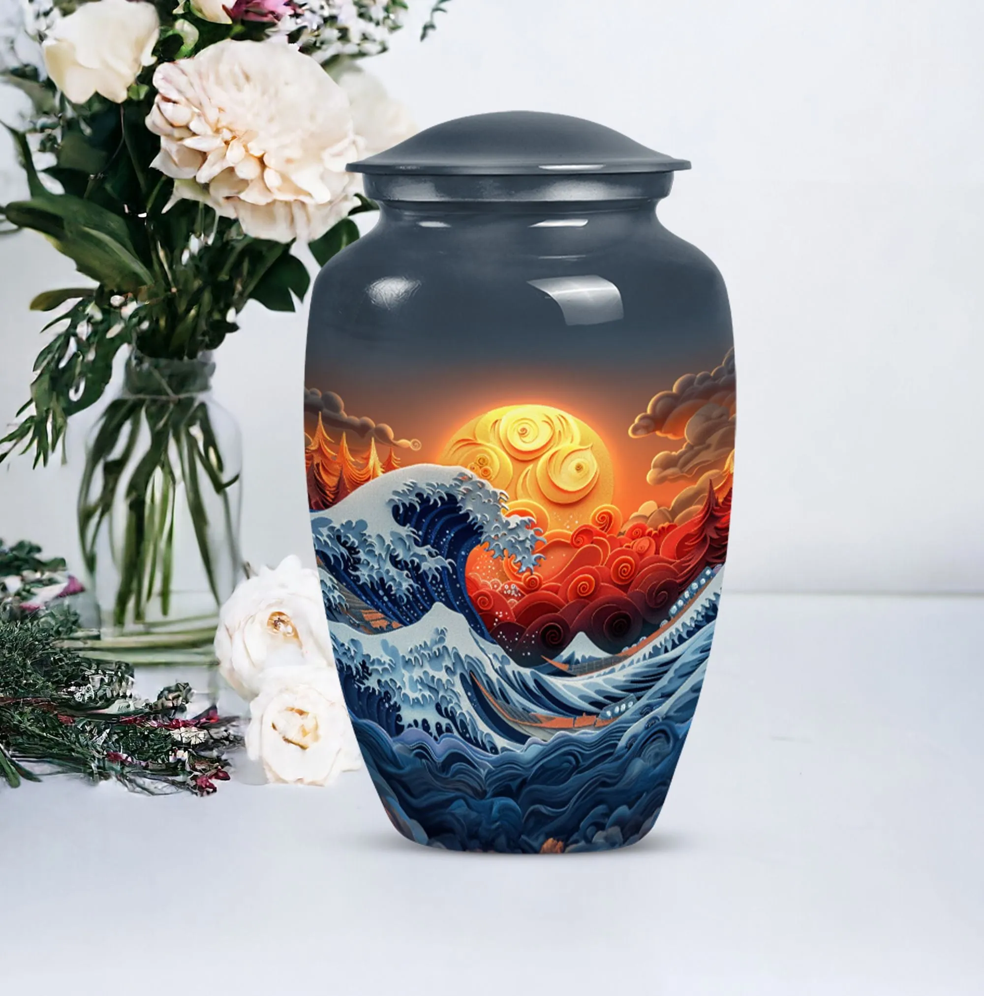 Ocean Waves Embrace: A Memorial Cremation Urn For Ashes