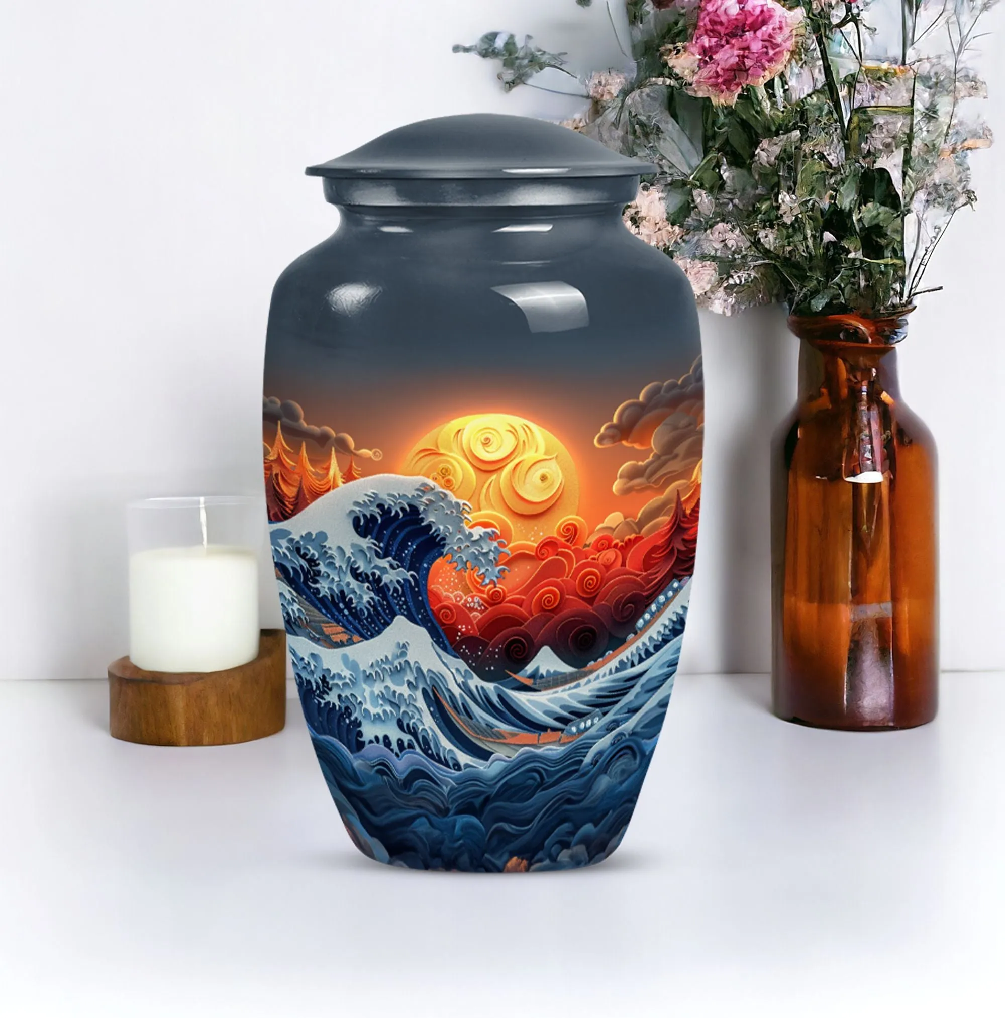 Ocean Waves Embrace: A Memorial Cremation Urn For Ashes