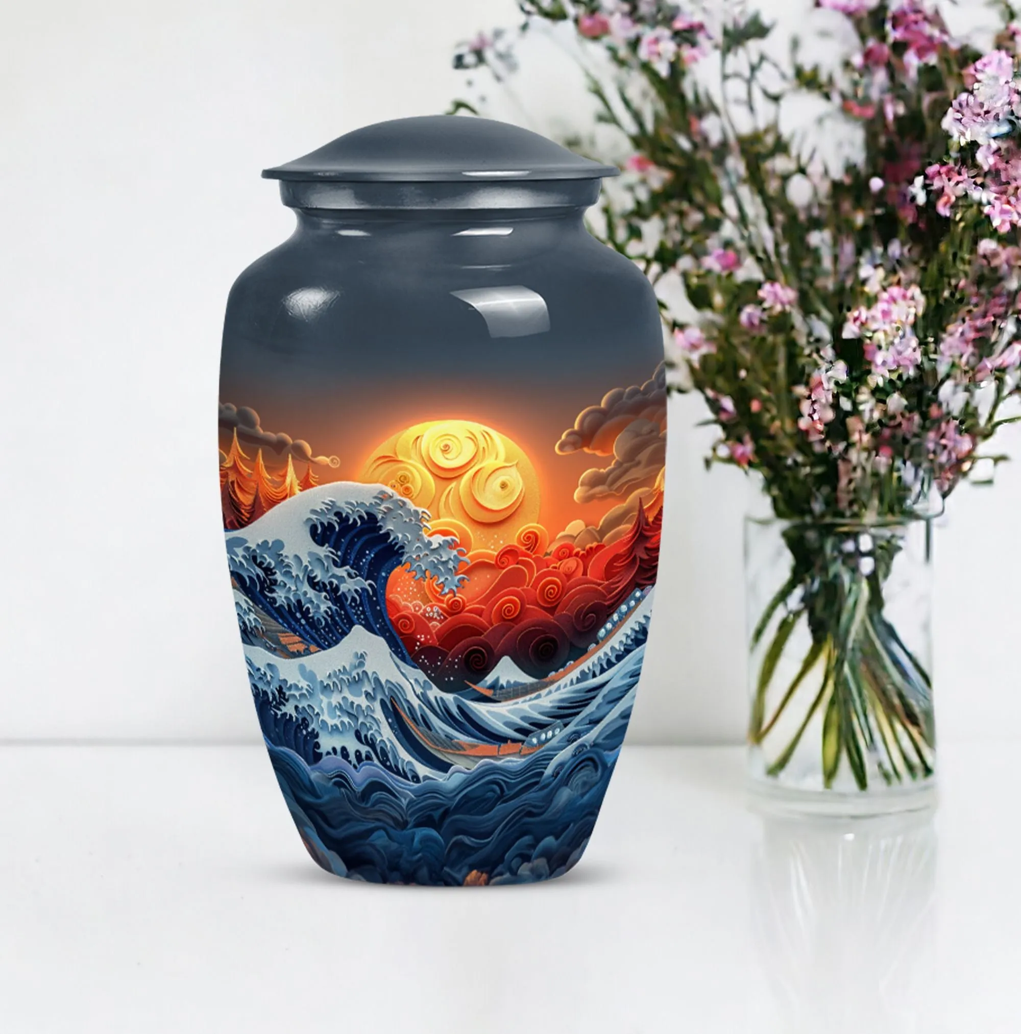 Ocean Waves Embrace: A Memorial Cremation Urn For Ashes