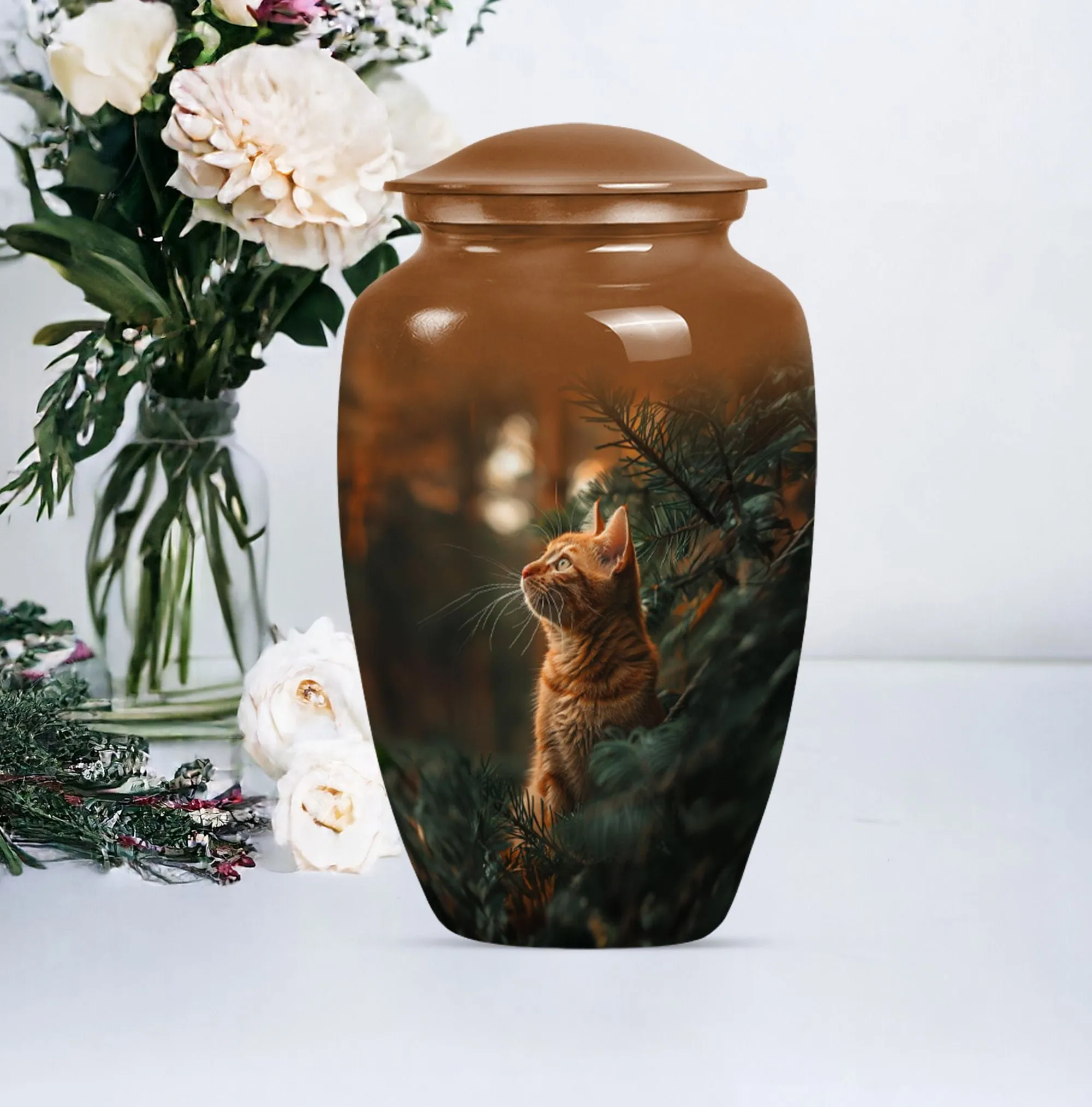 Orange Cat Memorial Urn: Cherished Woman-Focused Urn