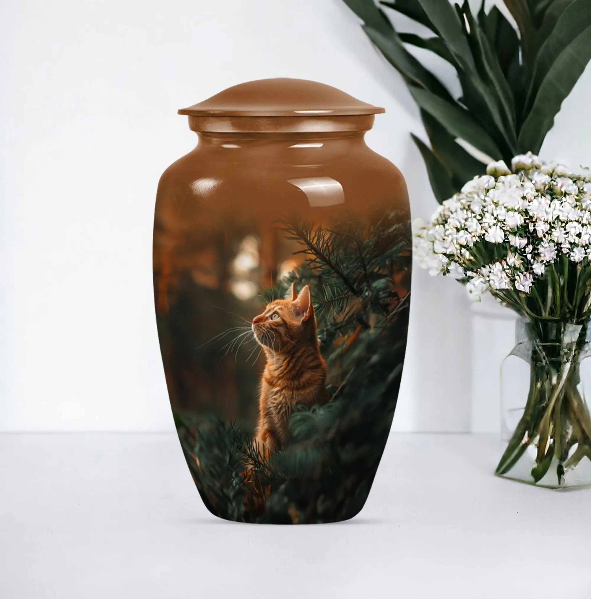 Orange Cat Memorial Urn: Cherished Woman-Focused Urn