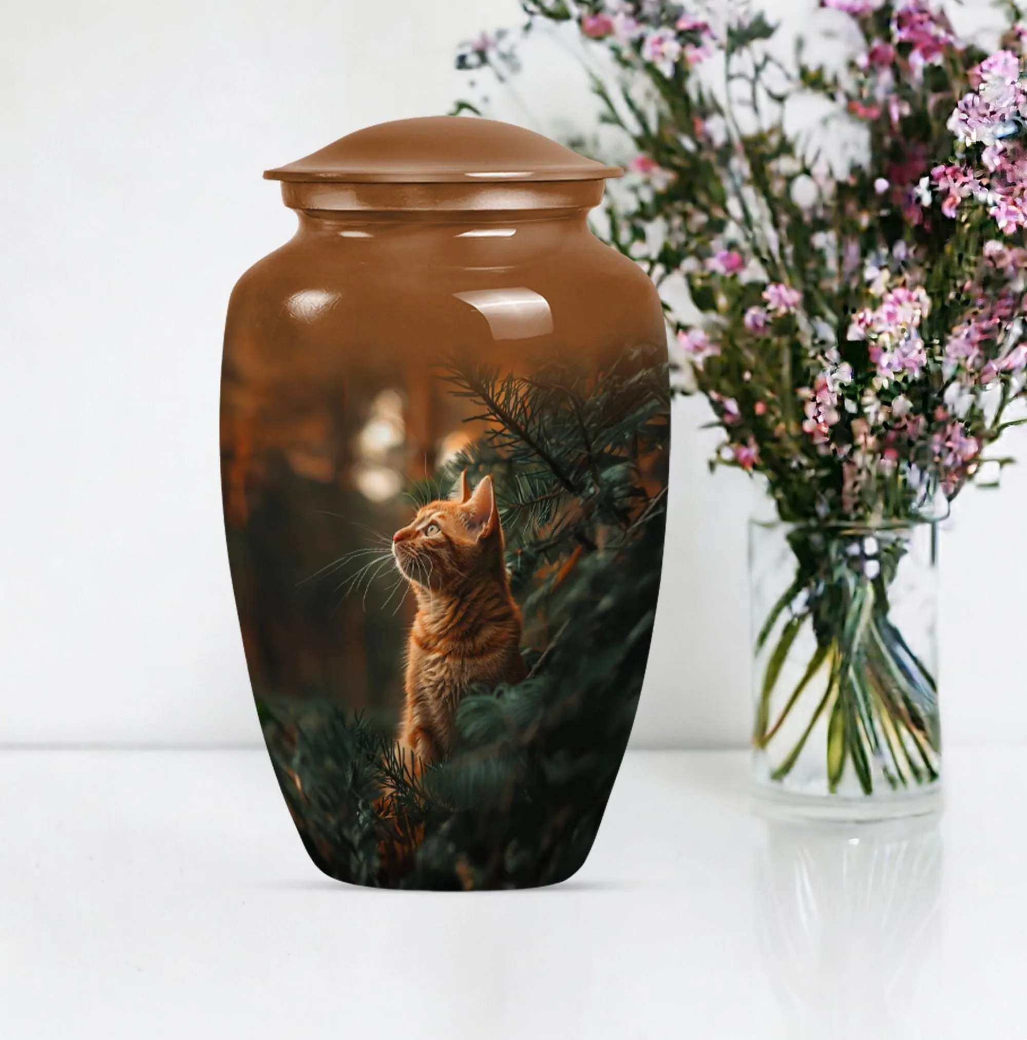 Orange Cat Memorial Urn: Cherished Woman-Focused Urn