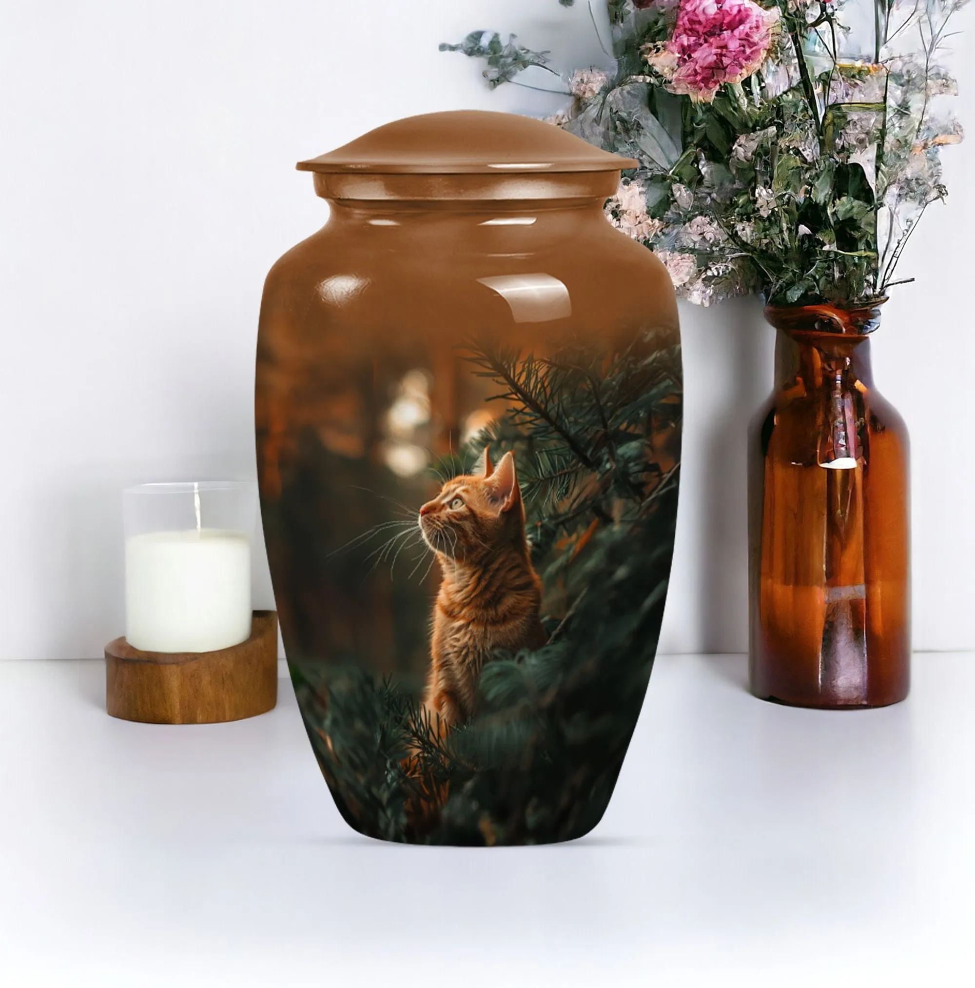 Orange Cat Memorial Urn: Cherished Woman-Focused Urn
