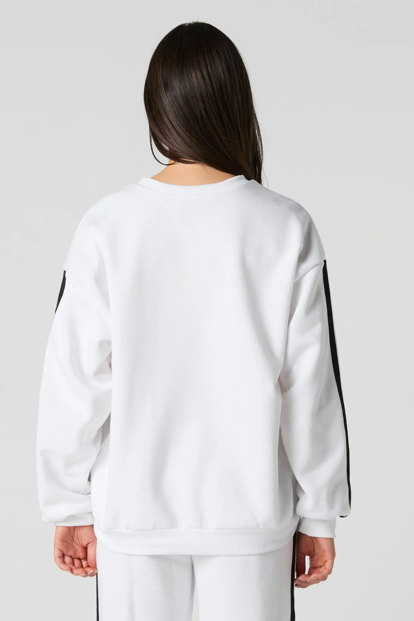 Oversized Stripe Sleeve Fleece Sweater