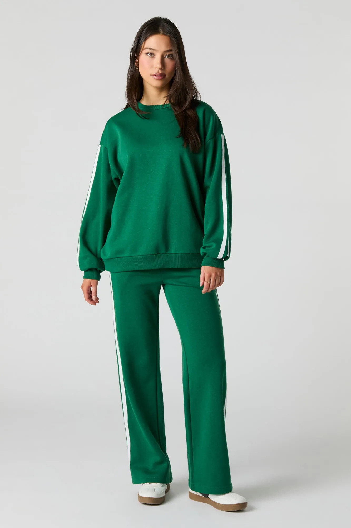 Oversized Stripe Sleeve Fleece Sweater
