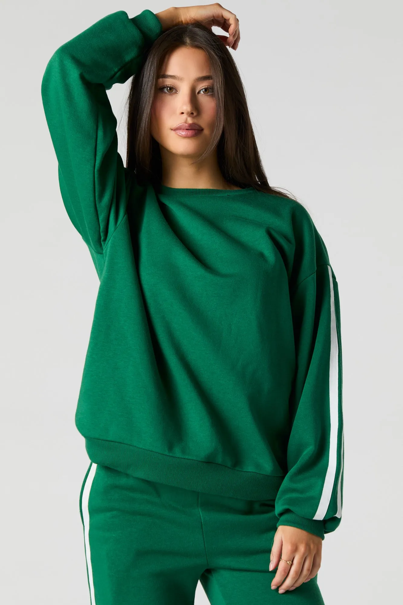 Oversized Stripe Sleeve Fleece Sweater