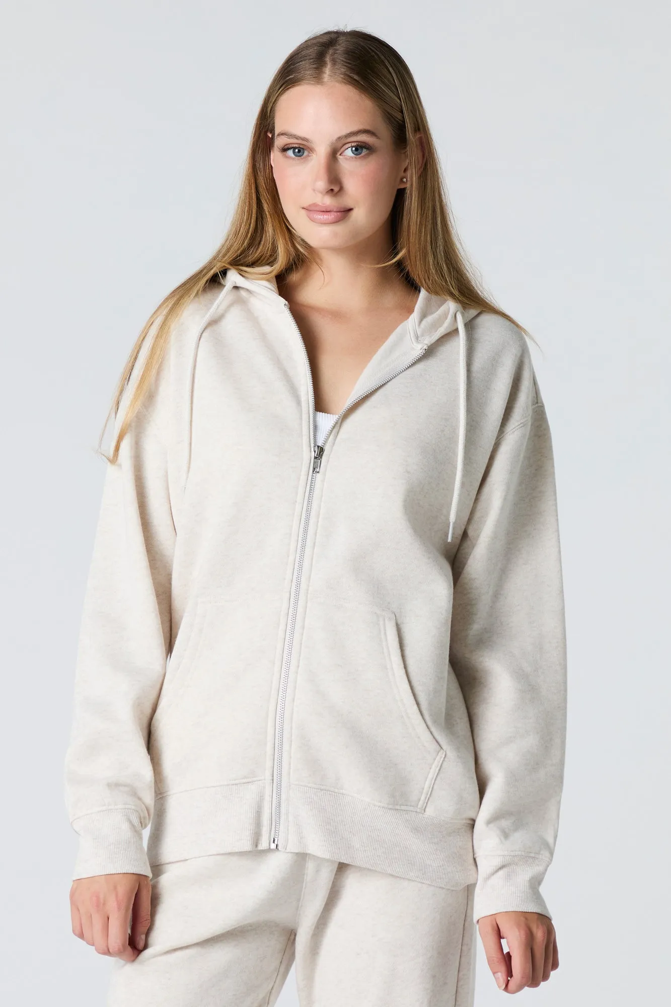 Oversized Zip-Up Fleece Hoodie