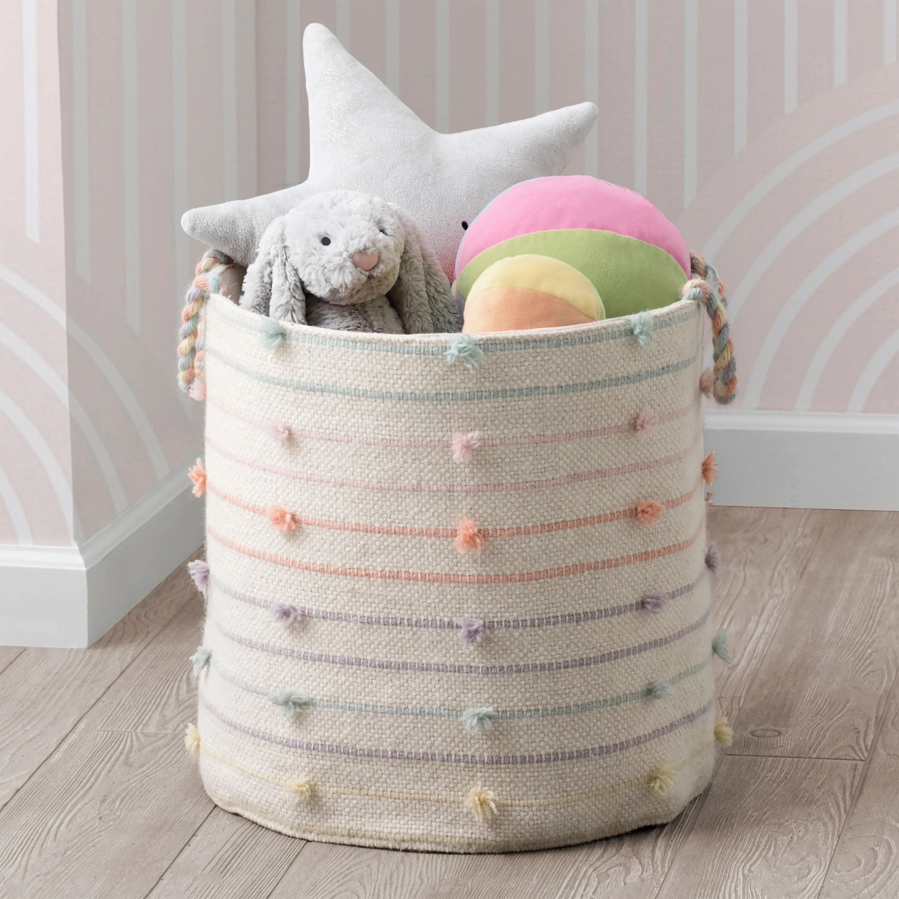 Pastel Pom-Pom Handwoven Basket