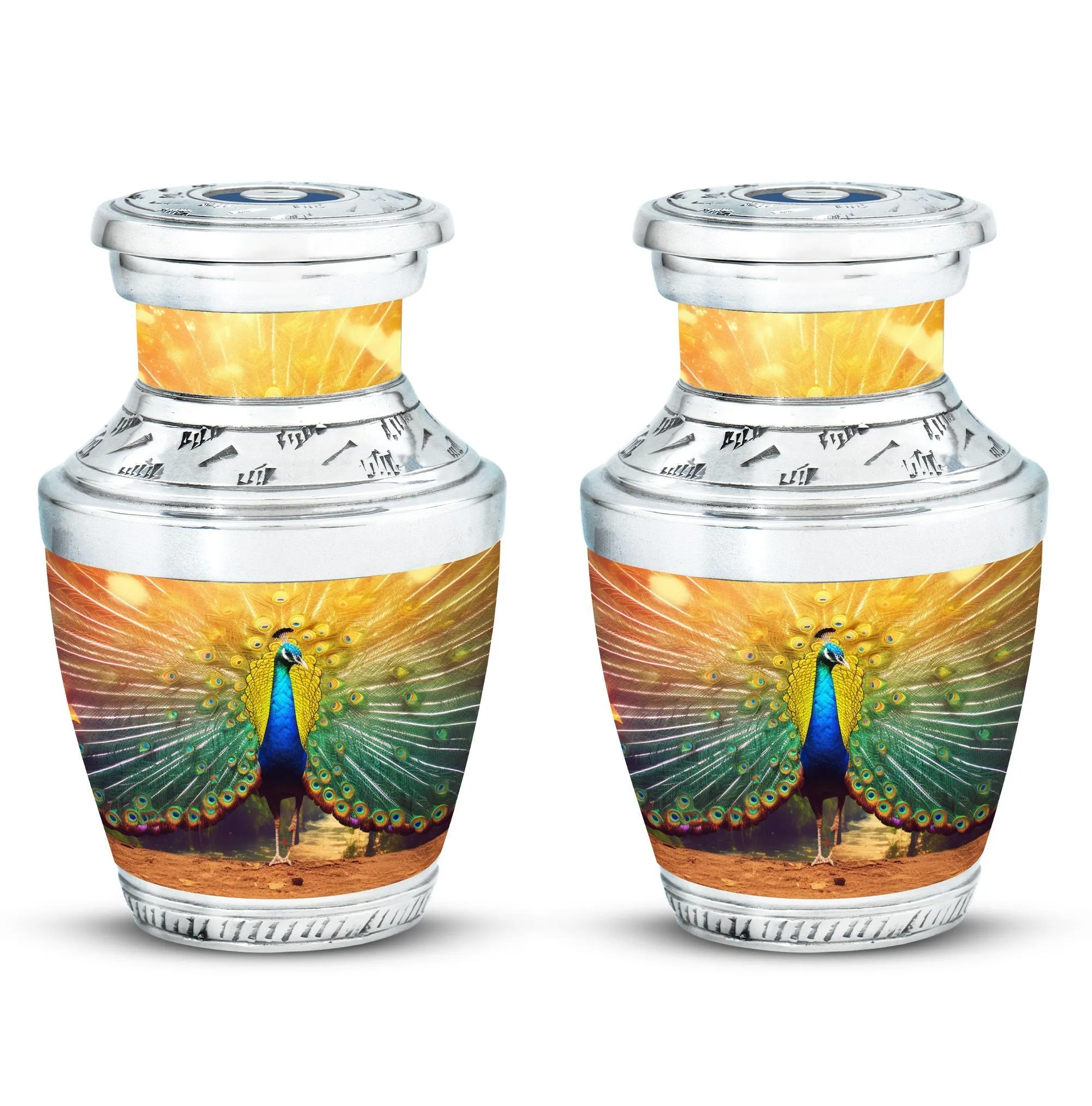 Peace of Eternity: Peacock Inspired Human Ashes Keepsake Urn