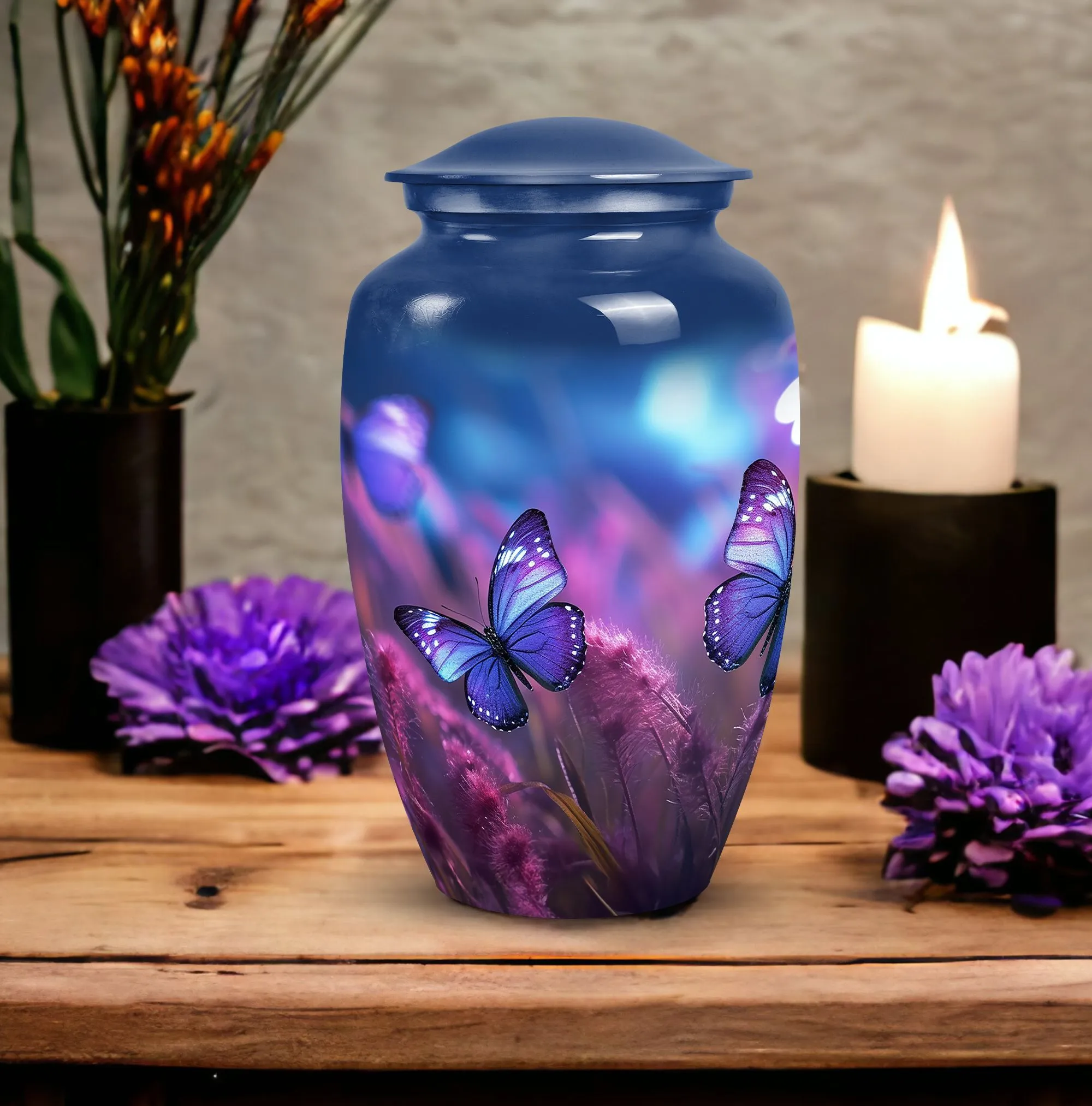 Purple Butterfly Remembrance: Beautiful Cremation Urn for Adults