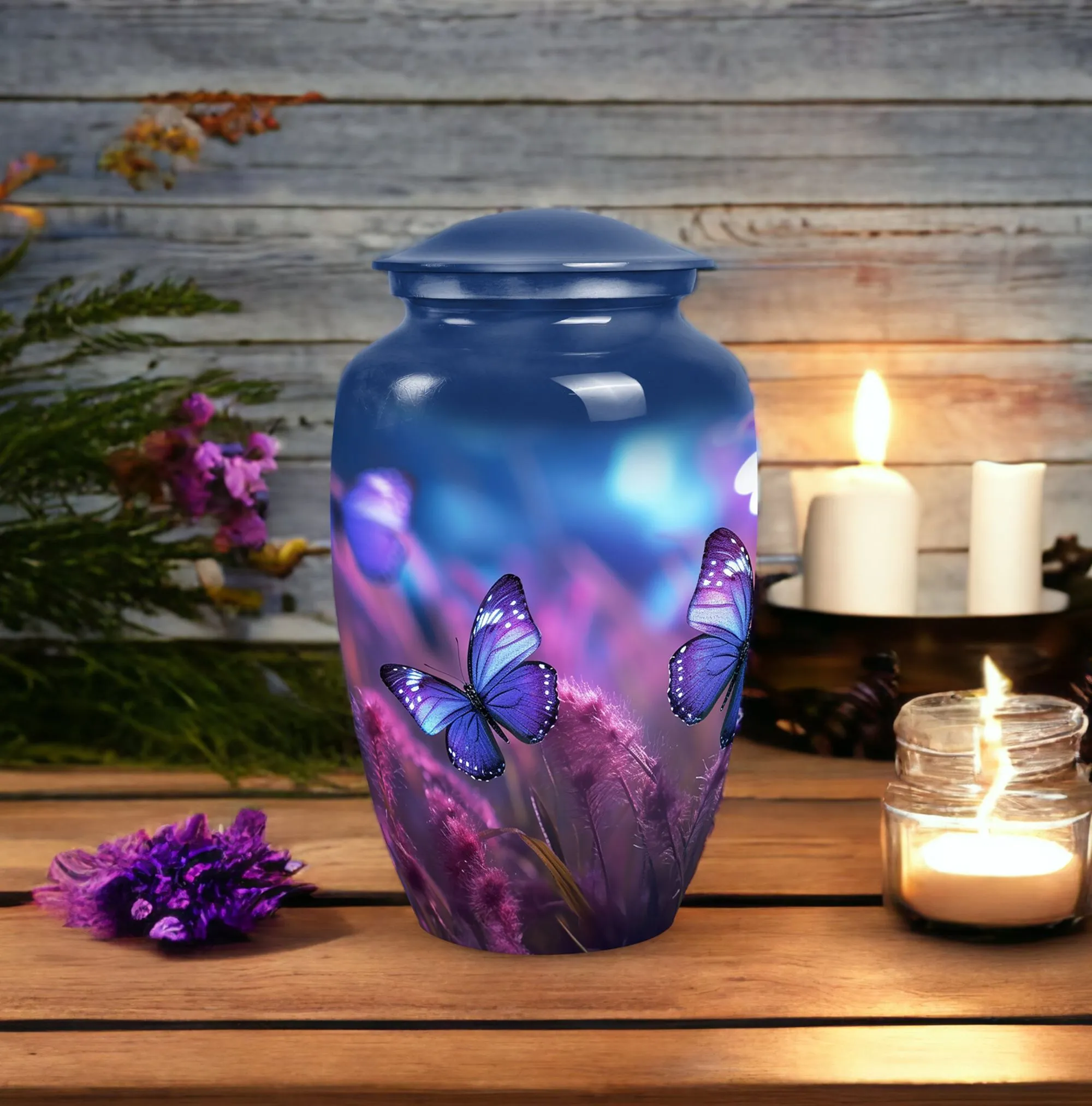Purple Butterfly Remembrance: Beautiful Cremation Urn for Adults