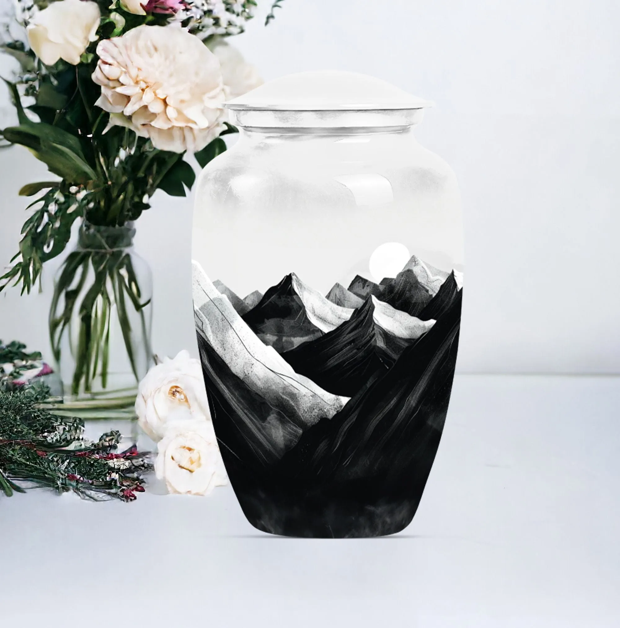 Purple Meadow Tribute: Cremation Urn Reflecting Serene Mountain