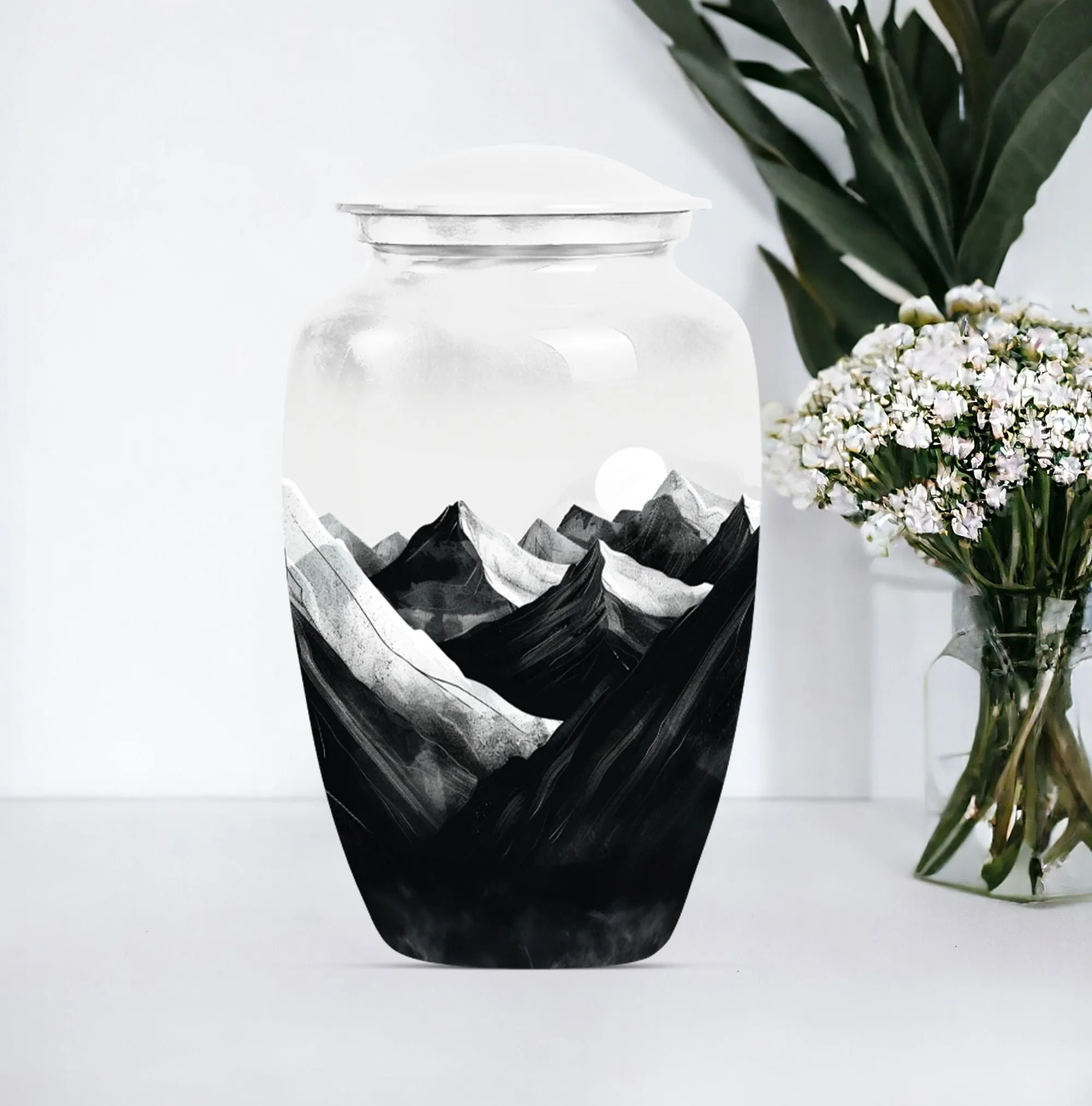Purple Meadow Tribute: Cremation Urn Reflecting Serene Mountain