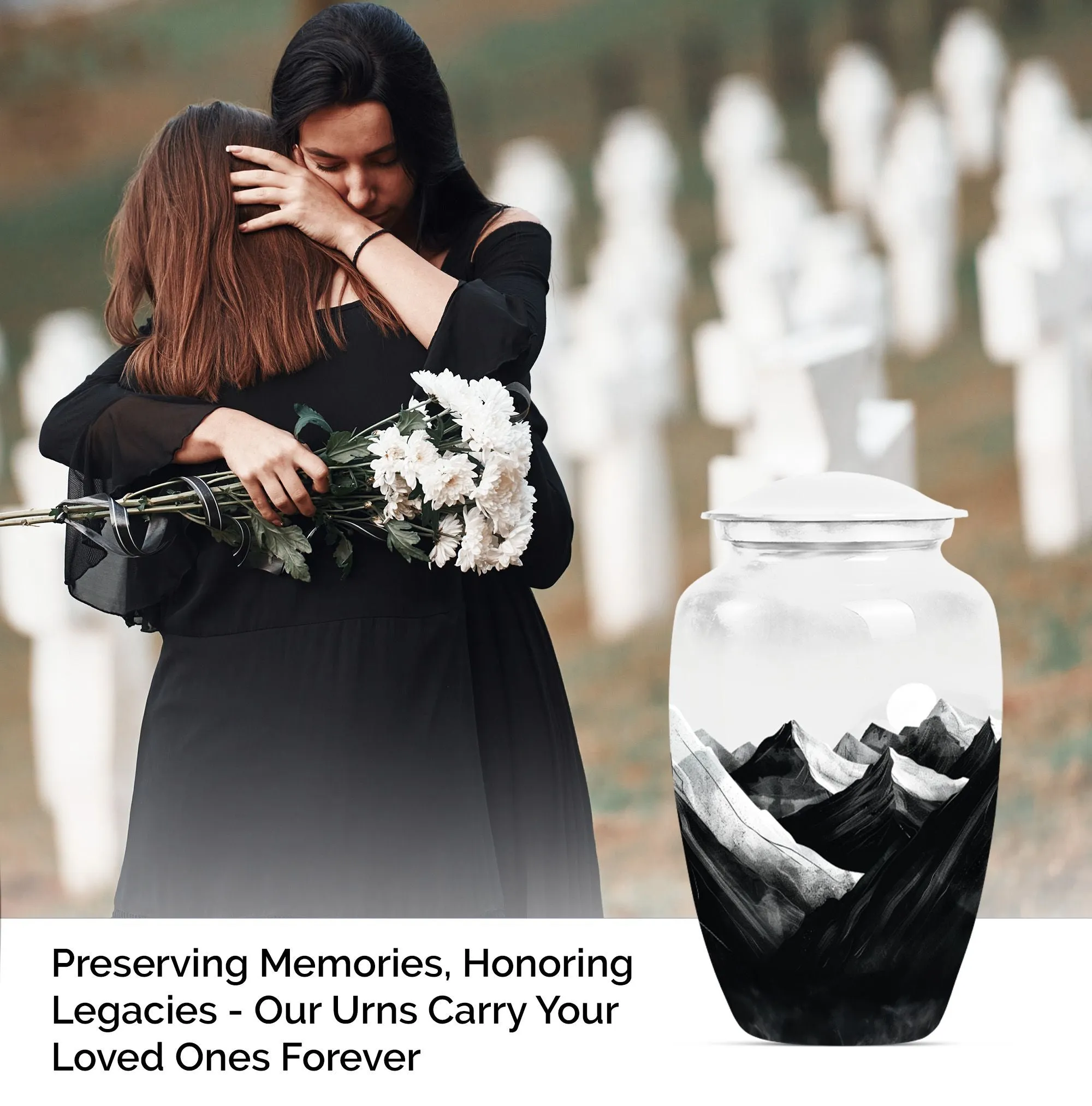 Purple Meadow Tribute: Cremation Urn Reflecting Serene Mountain