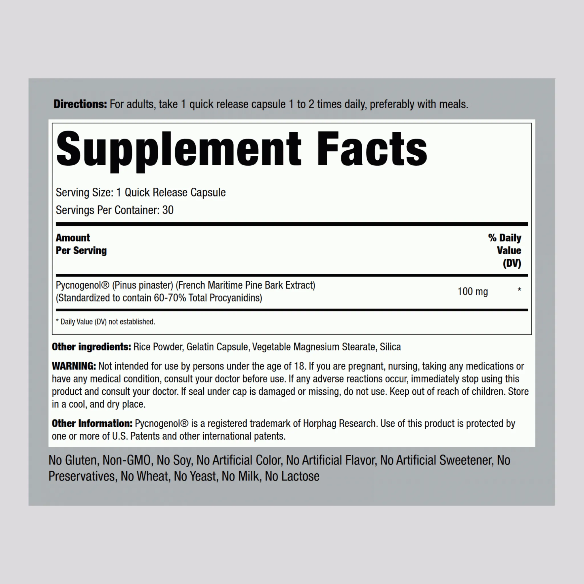 Pycnogenol, 100 mg, 30 Quick Release Capsules