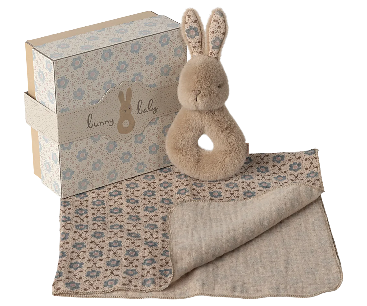 Rabbit rattle set - Cream peach
