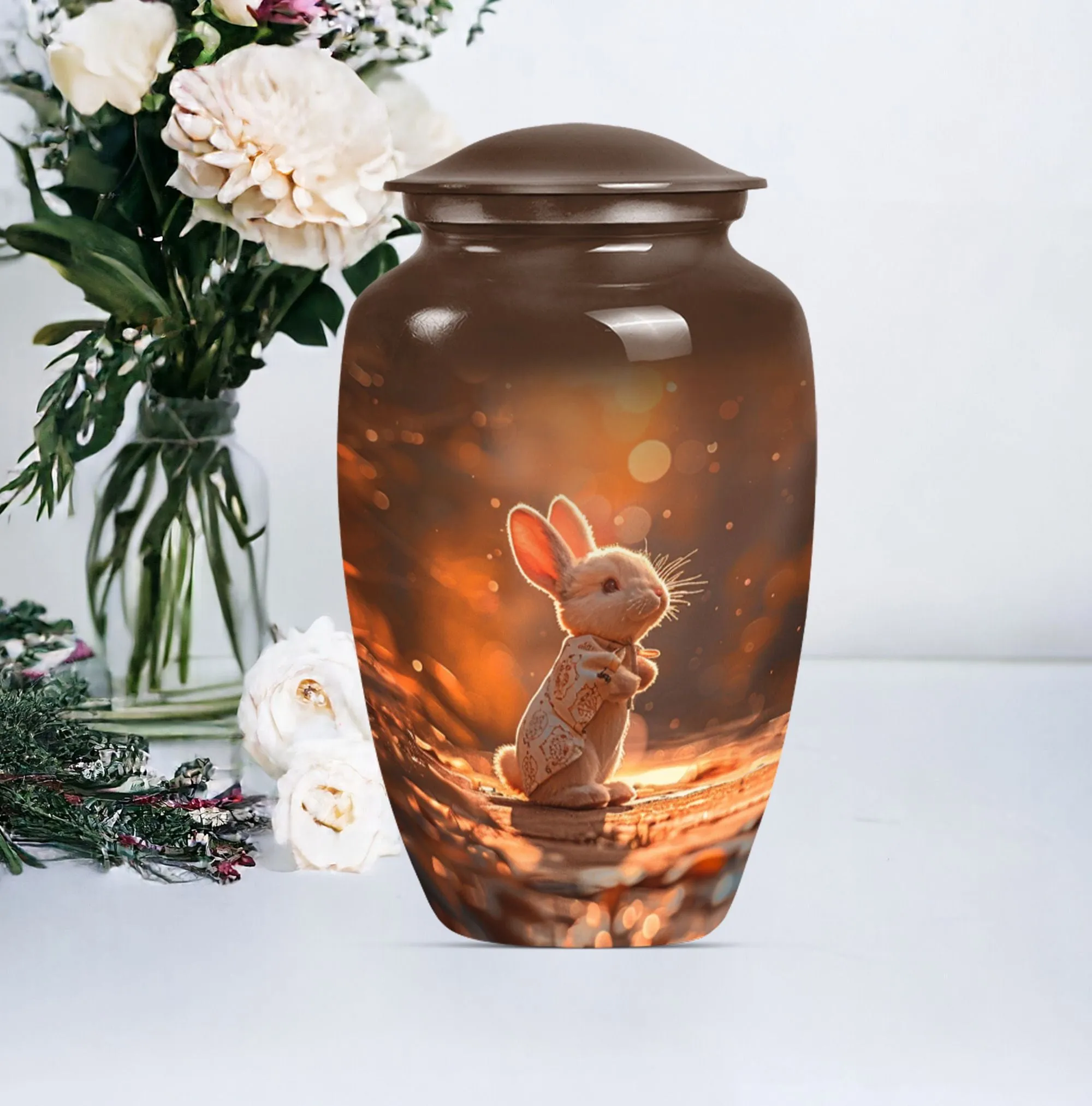 Reverent Remembrance - White Bunny Moon Urn for Cremation
