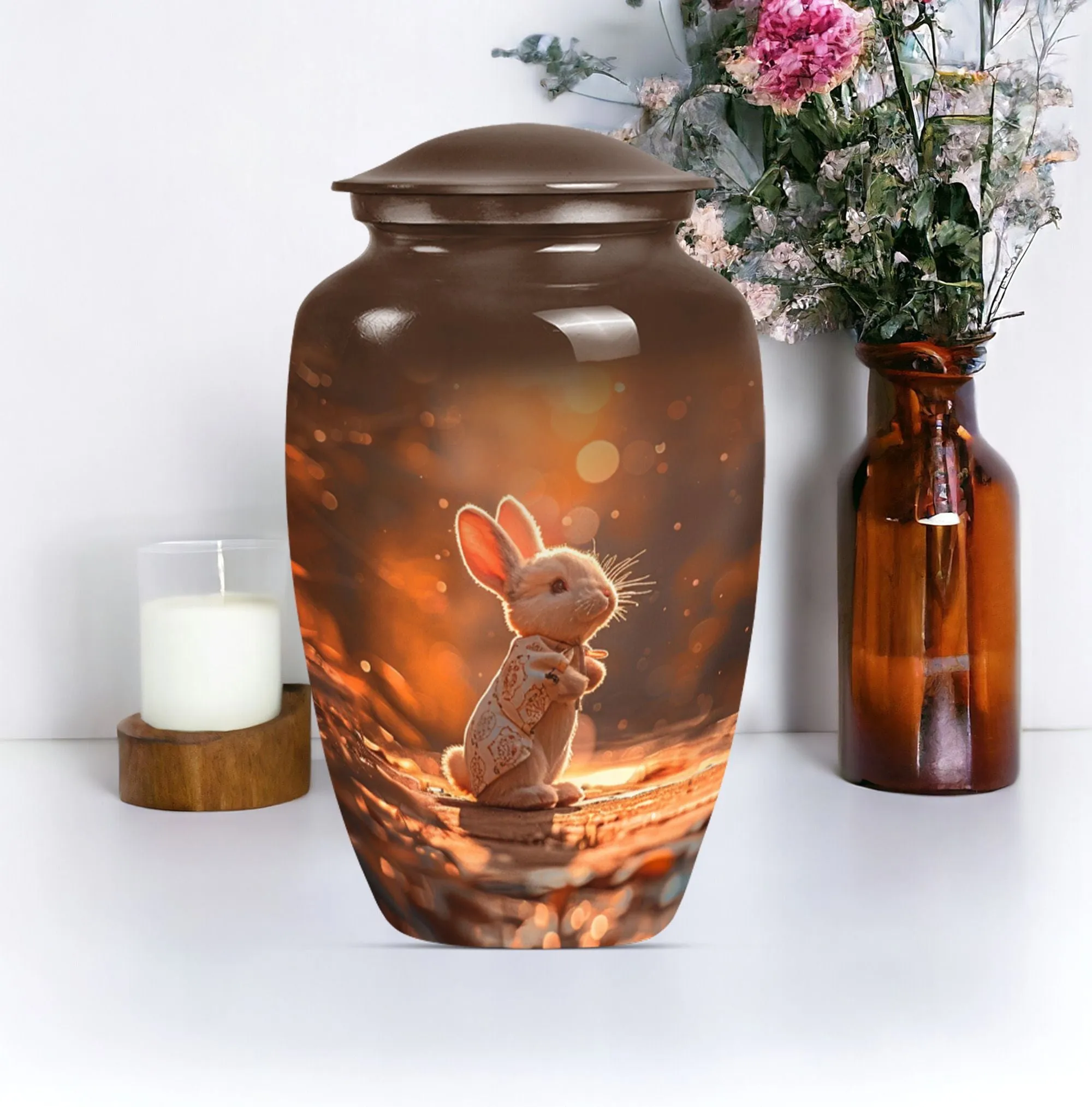Reverent Remembrance - White Bunny Moon Urn for Cremation