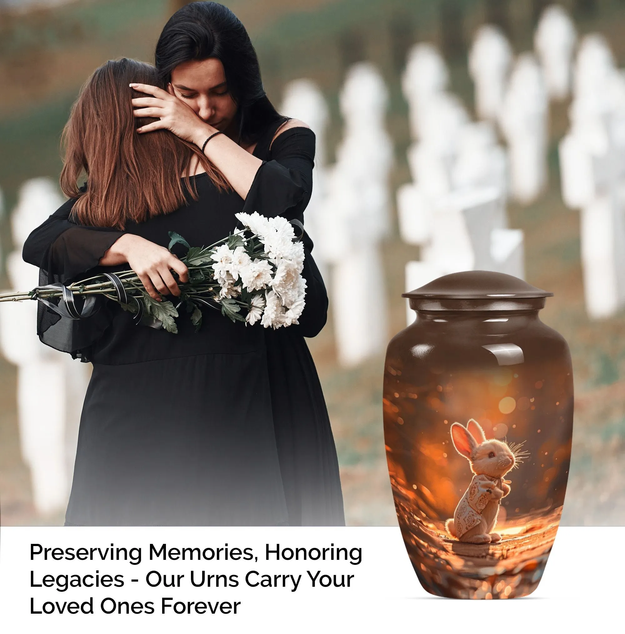 Reverent Remembrance - White Bunny Moon Urn for Cremation