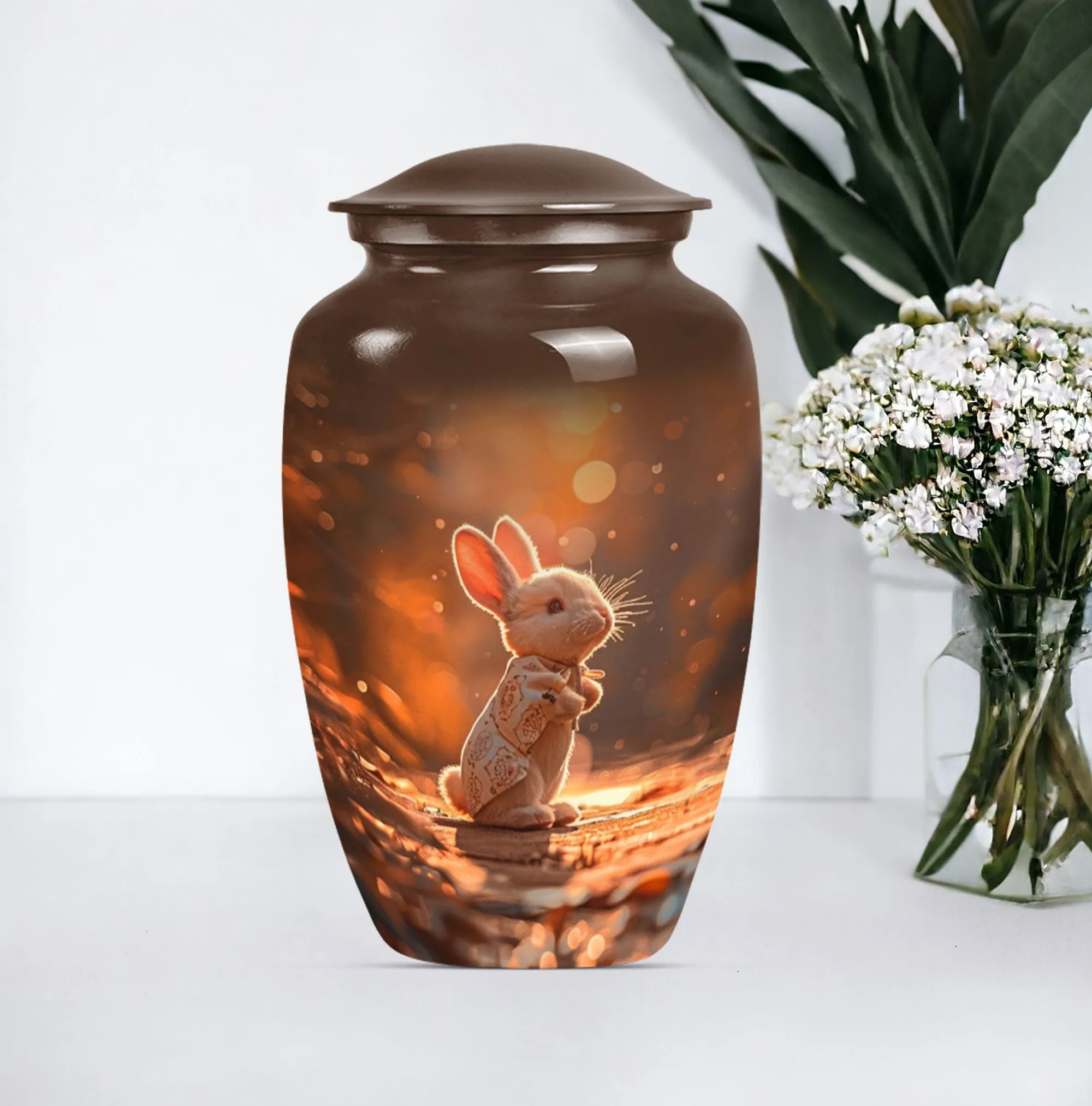 Reverent Remembrance - White Bunny Moon Urn for Cremation