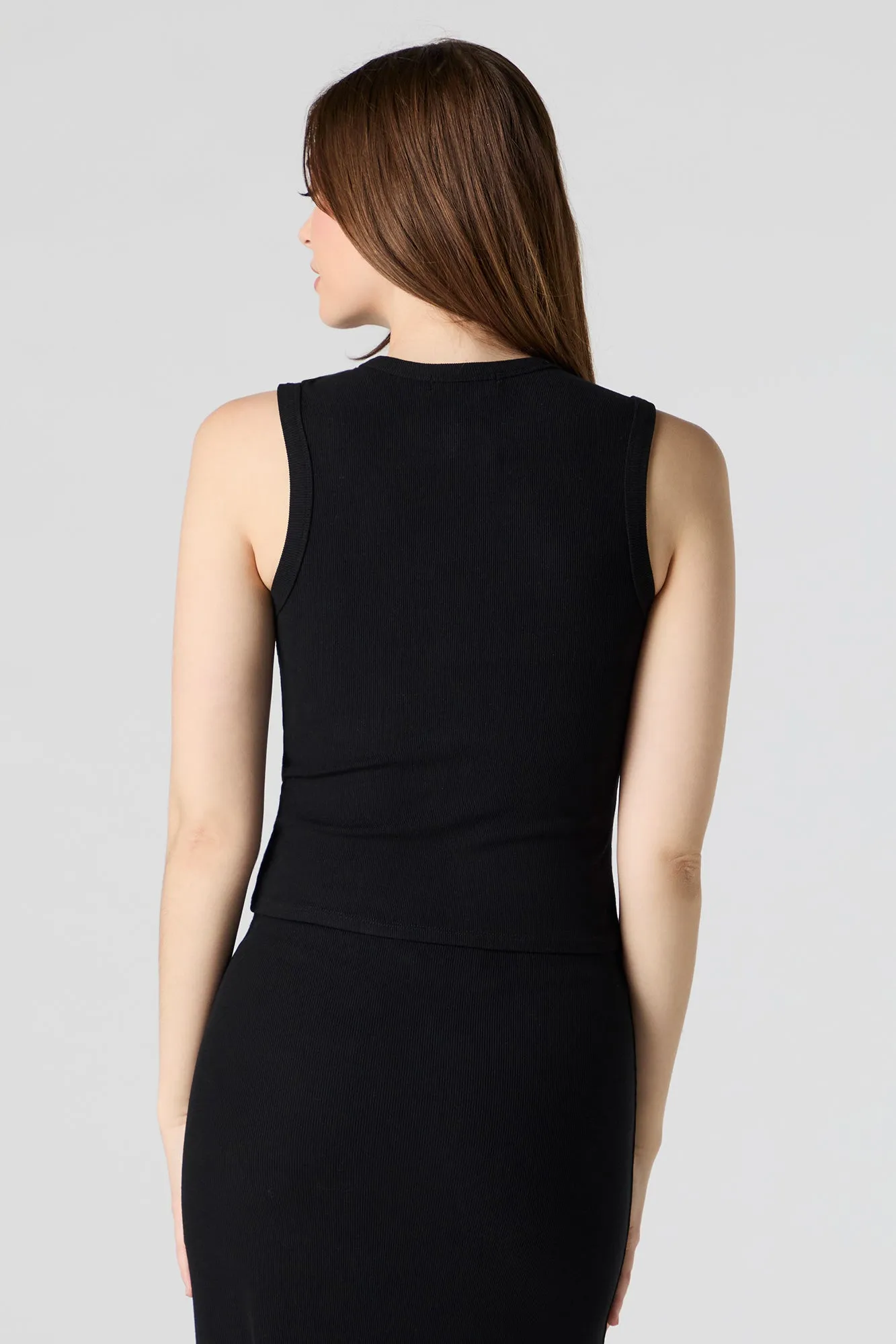 Ribbed Button-Up Vest Top