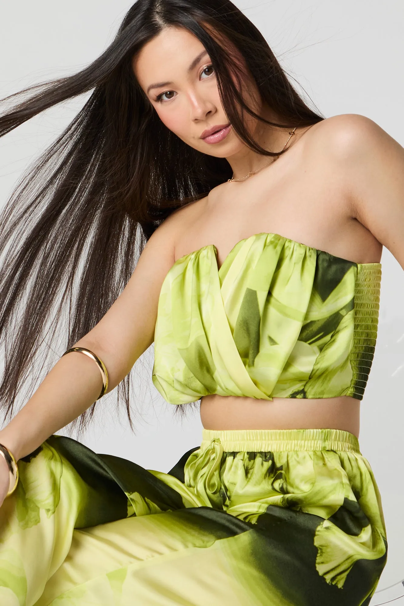 Satin Pleated Cropped Tube Top