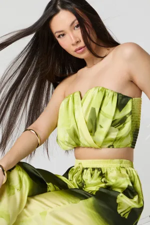 Satin Pleated Cropped Tube Top