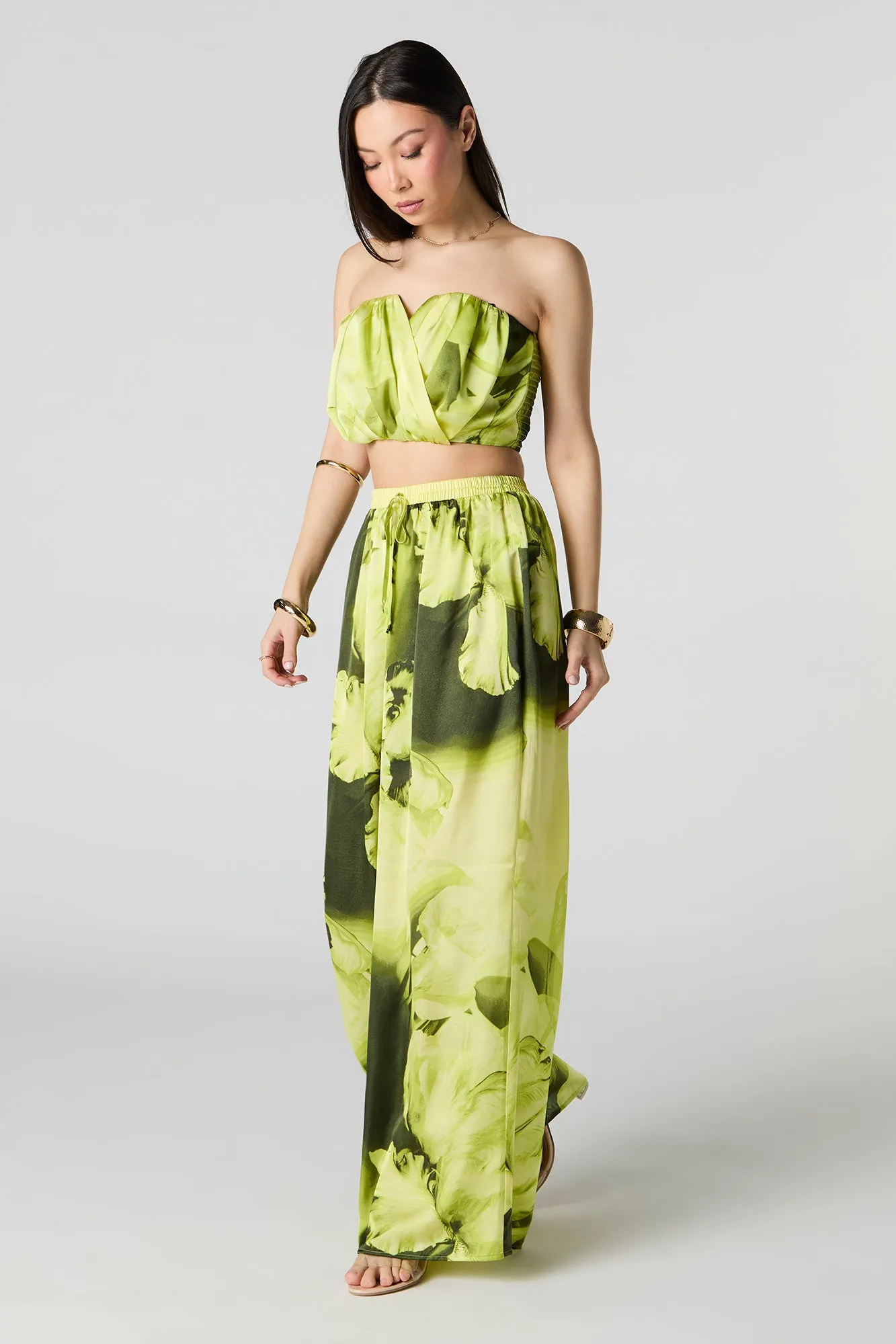 Satin Pleated Cropped Tube Top