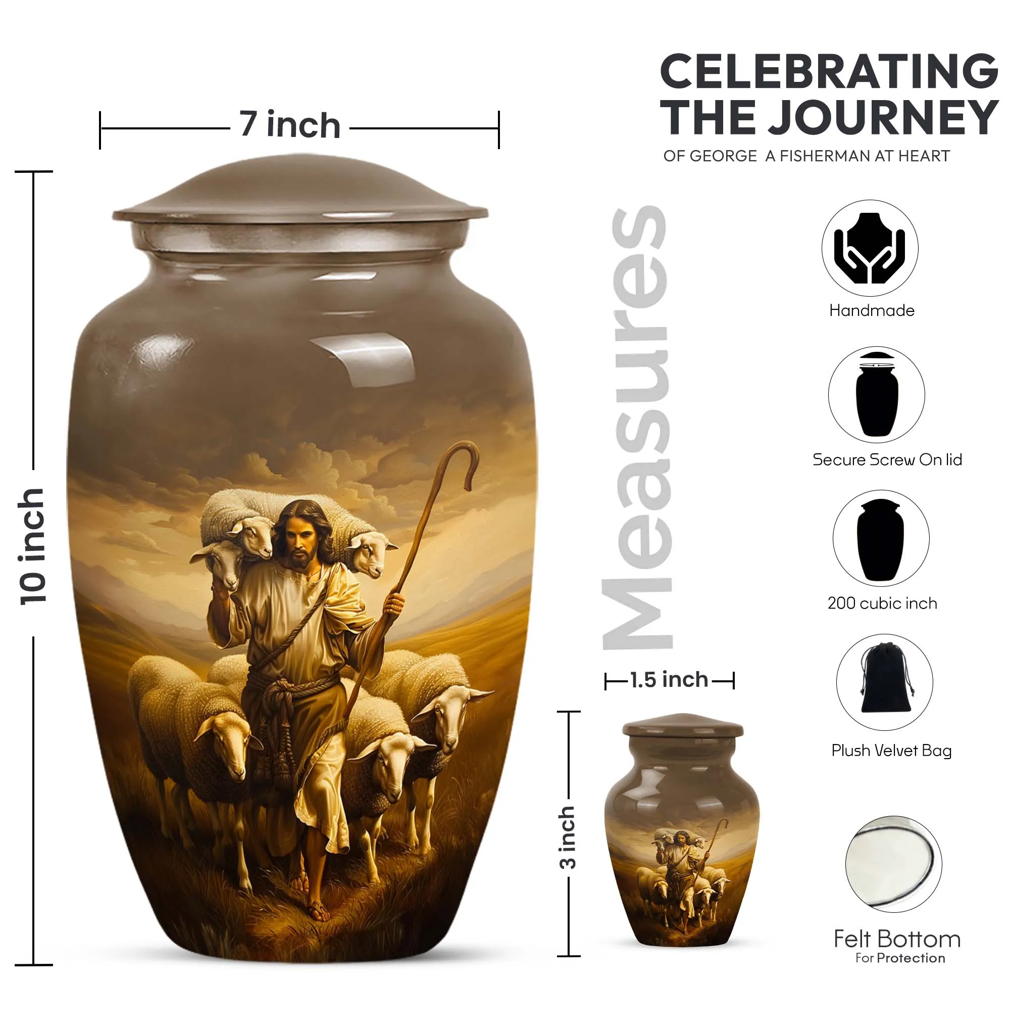 Shepherd Keepsake: Stately Sizeable Memorial Urn For Ashes