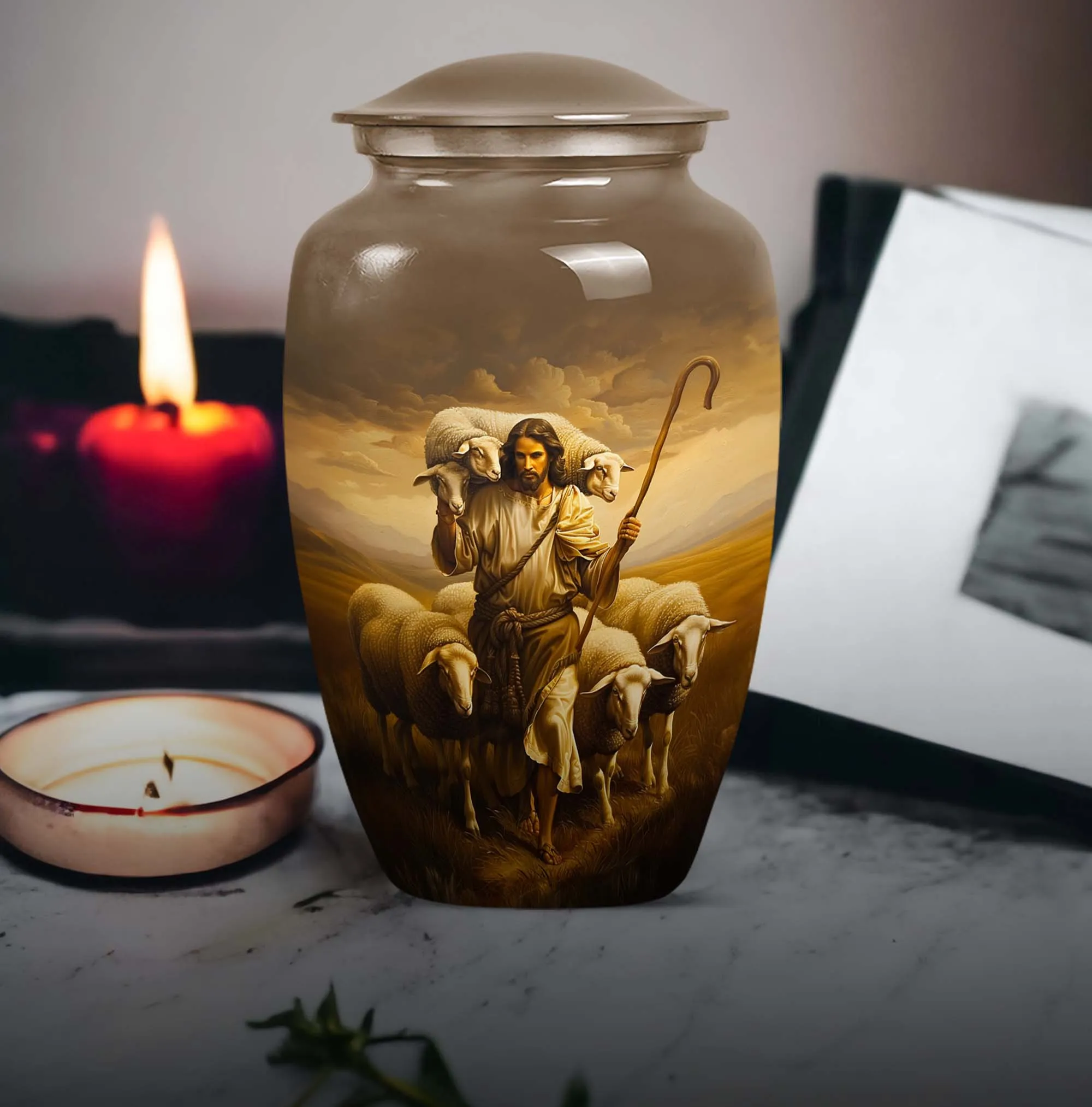 Shepherd Keepsake: Stately Sizeable Memorial Urn For Ashes