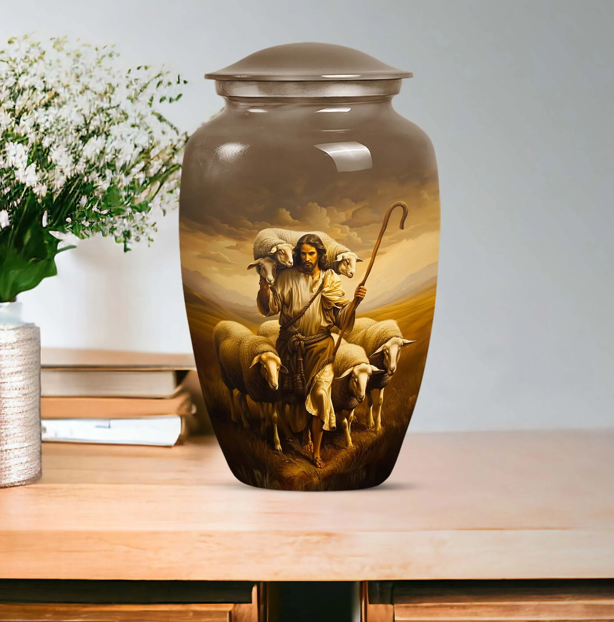 Shepherd Keepsake: Stately Sizeable Memorial Urn For Ashes
