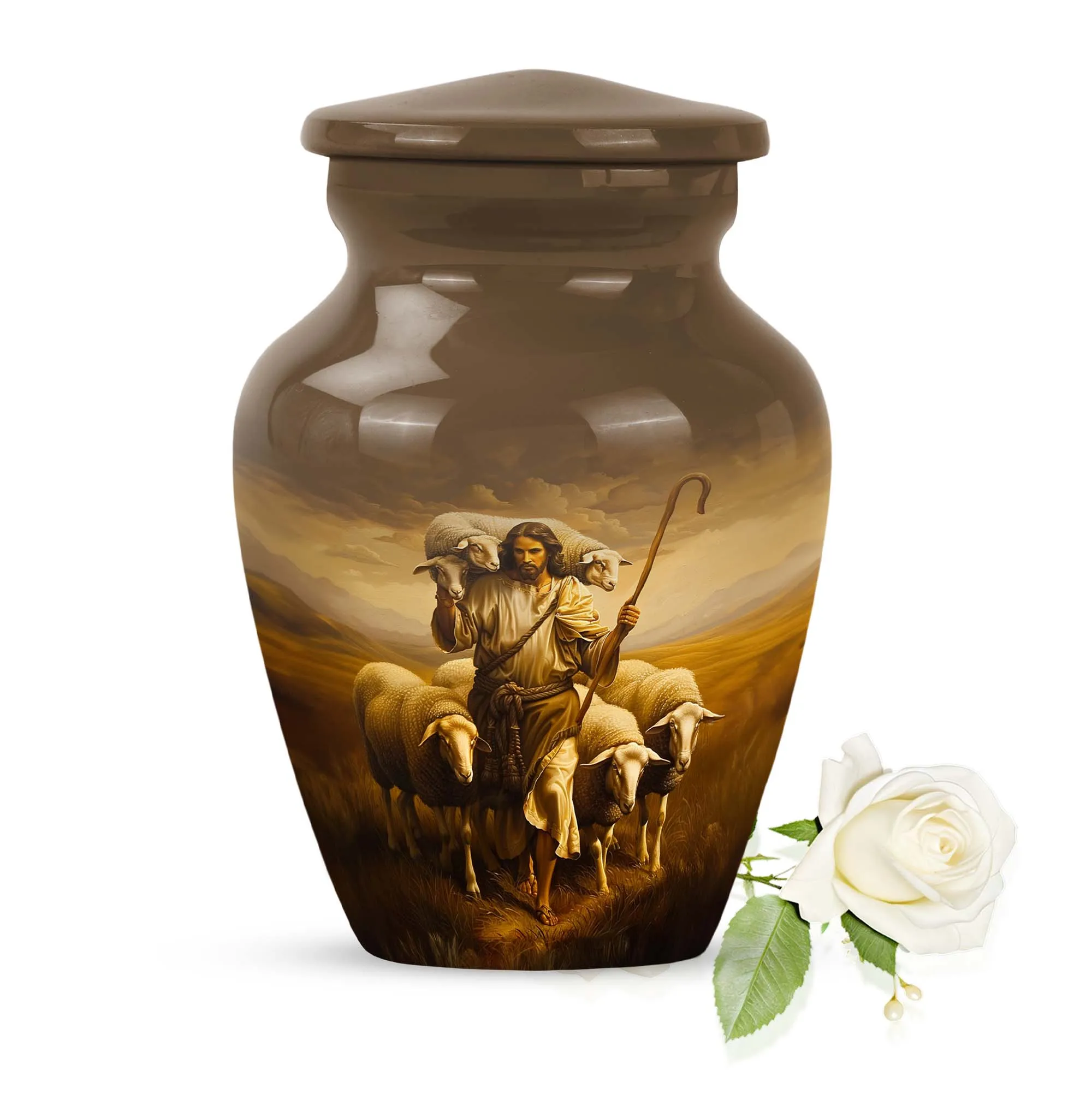 Shepherd Keepsake: Stately Sizeable Memorial Urn For Ashes