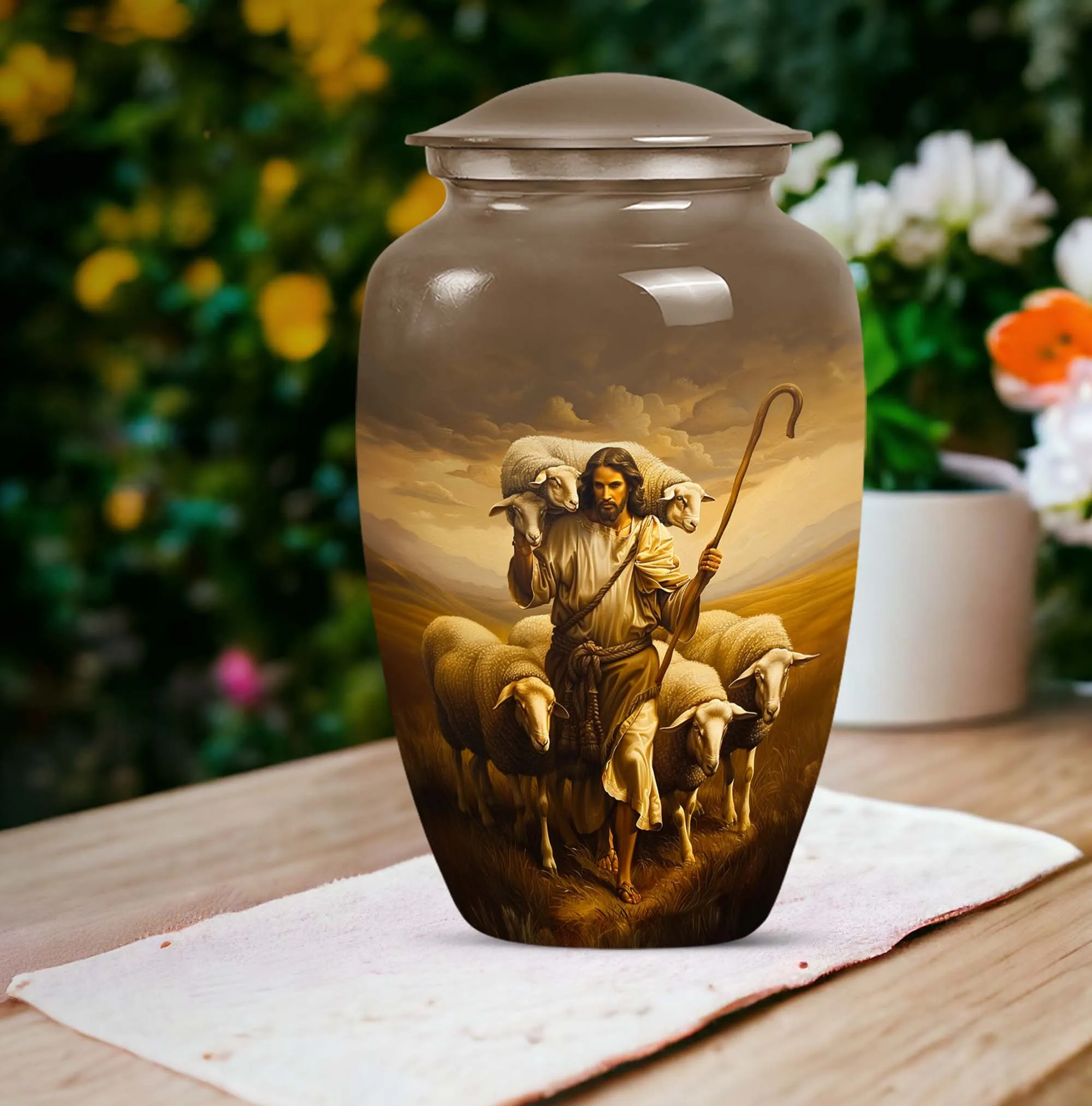 Shepherd Keepsake: Stately Sizeable Memorial Urn For Ashes