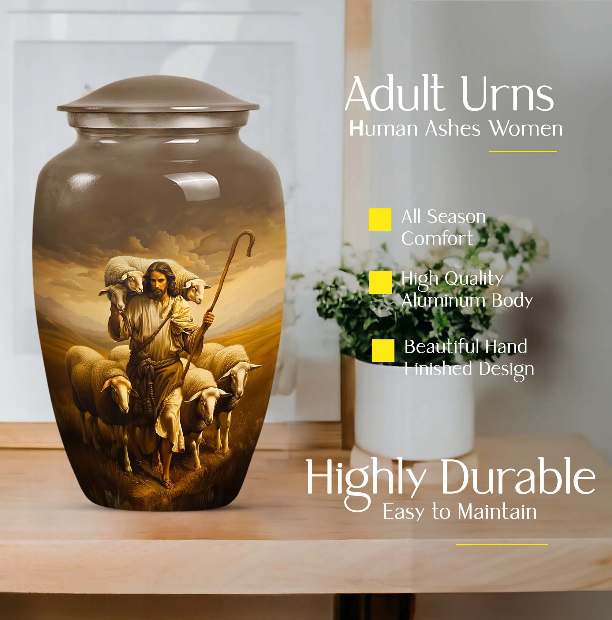 Shepherd Keepsake: Stately Sizeable Memorial Urn For Ashes