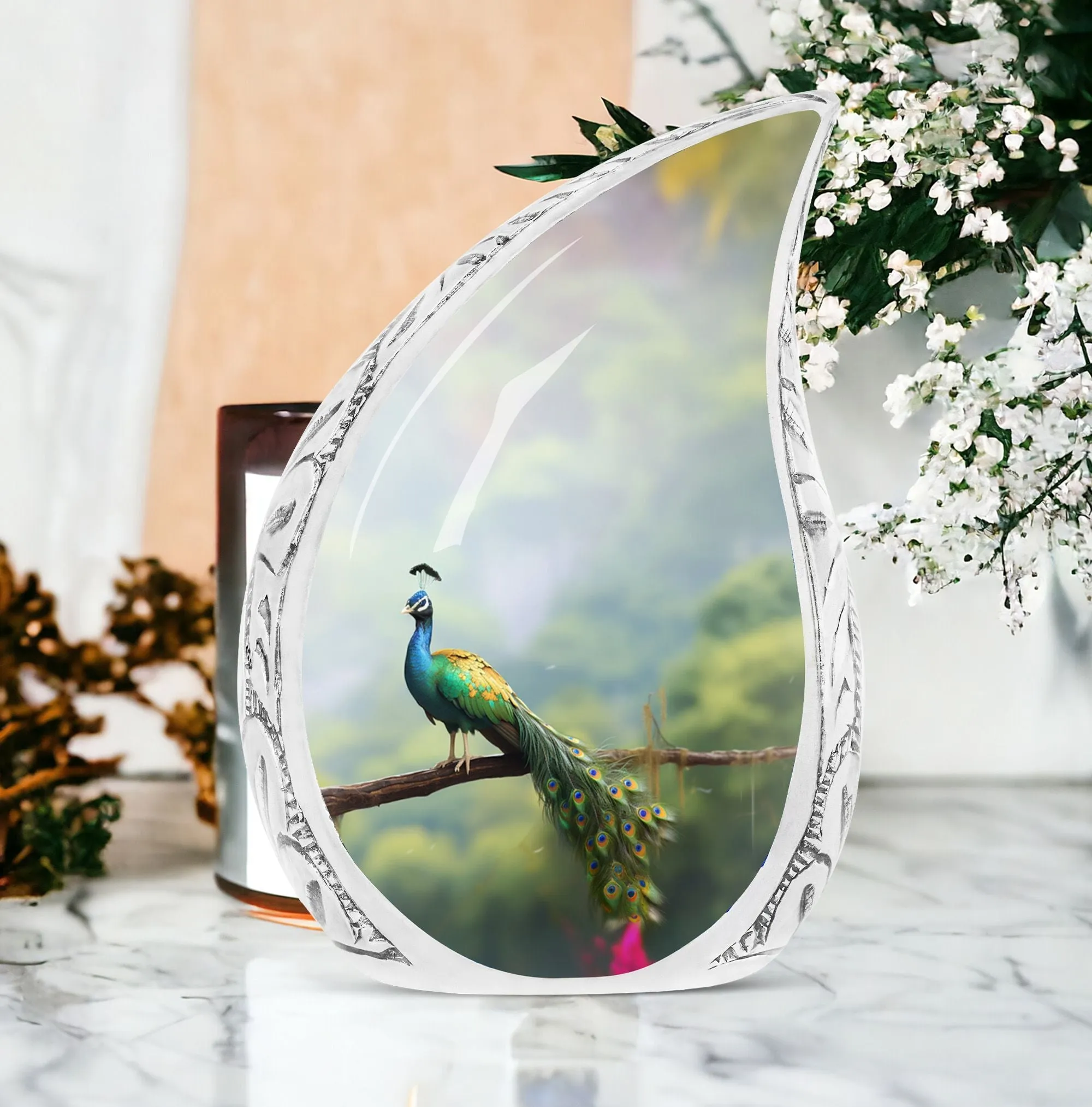 Sincere Farewell: Elegantly Crafted Peacock Urn for Adult Ashes
