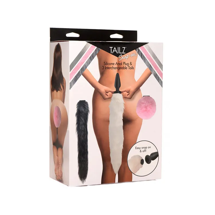 Snap-on Silicone Anal Plug with 3 Interchangeable Tails
