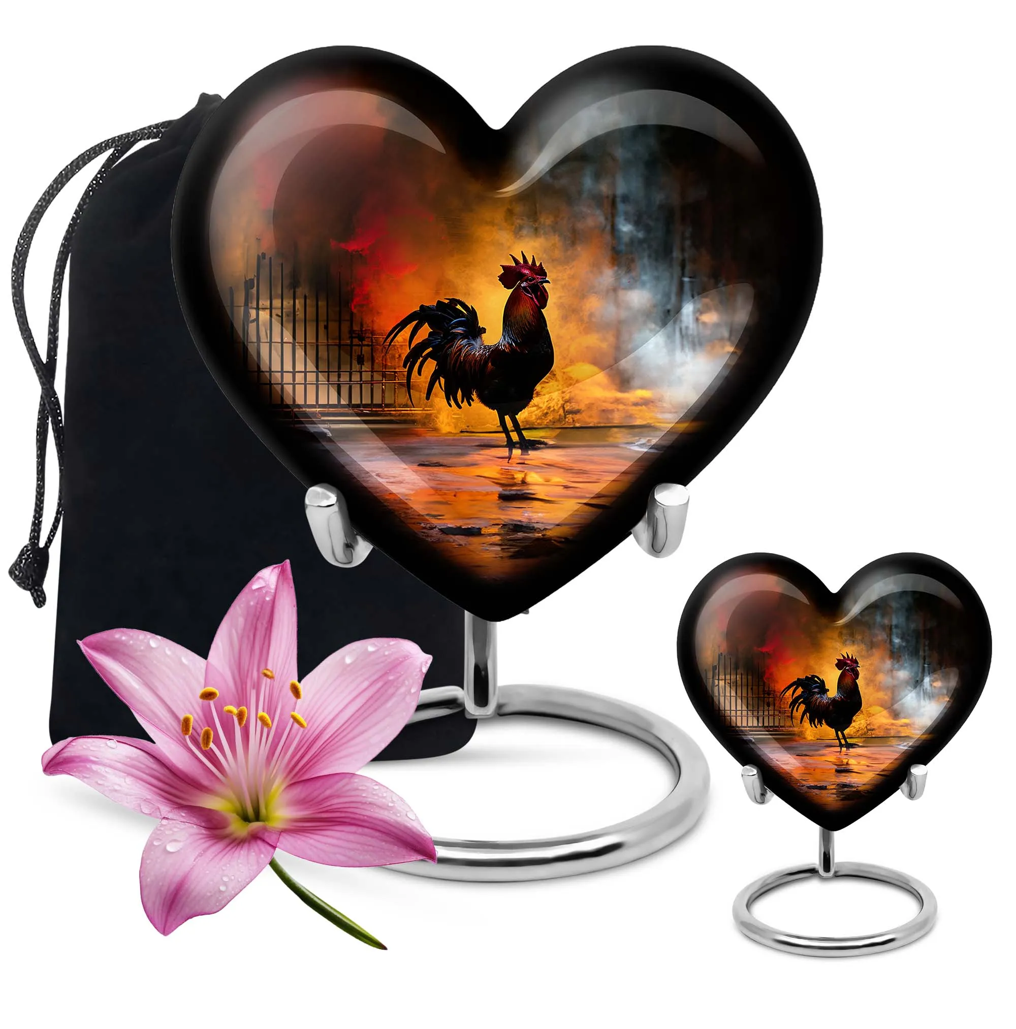 Stately Heart Embrace: 10 Inch Large Chicken Urn for Funeral Burial