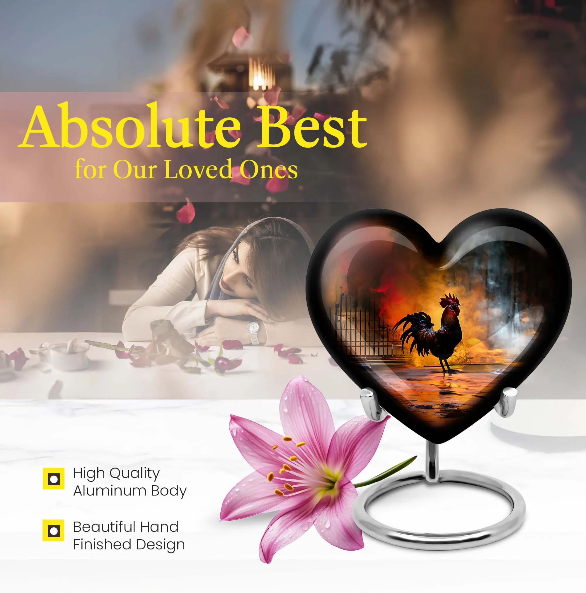 Stately Heart Embrace: 10 Inch Large Chicken Urn for Funeral Burial