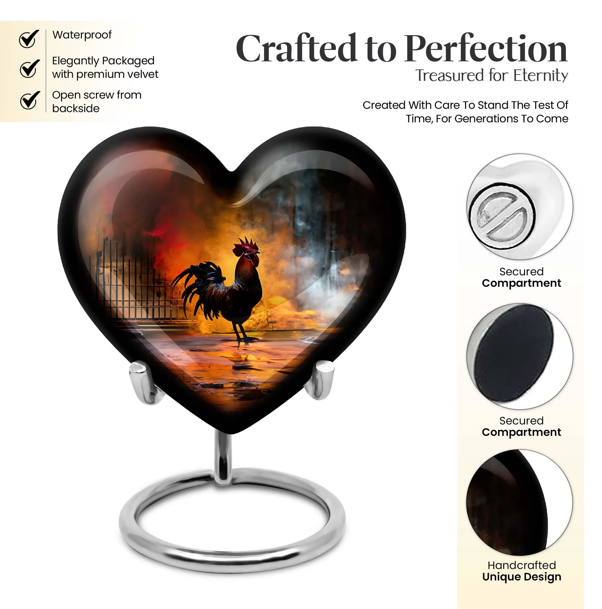 Stately Heart Embrace: 10 Inch Large Chicken Urn for Funeral Burial