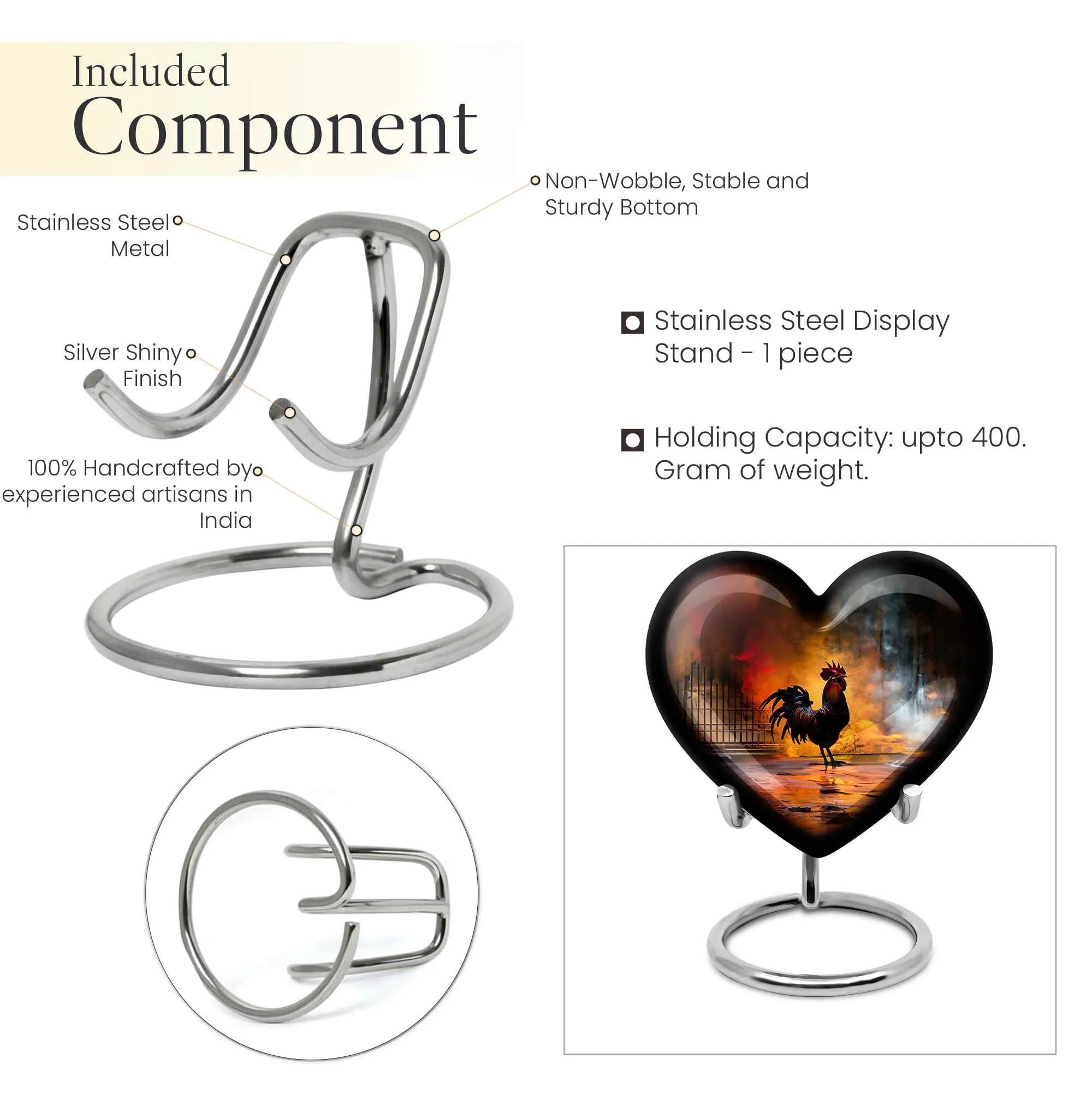 Stately Heart Embrace: 10 Inch Large Chicken Urn for Funeral Burial