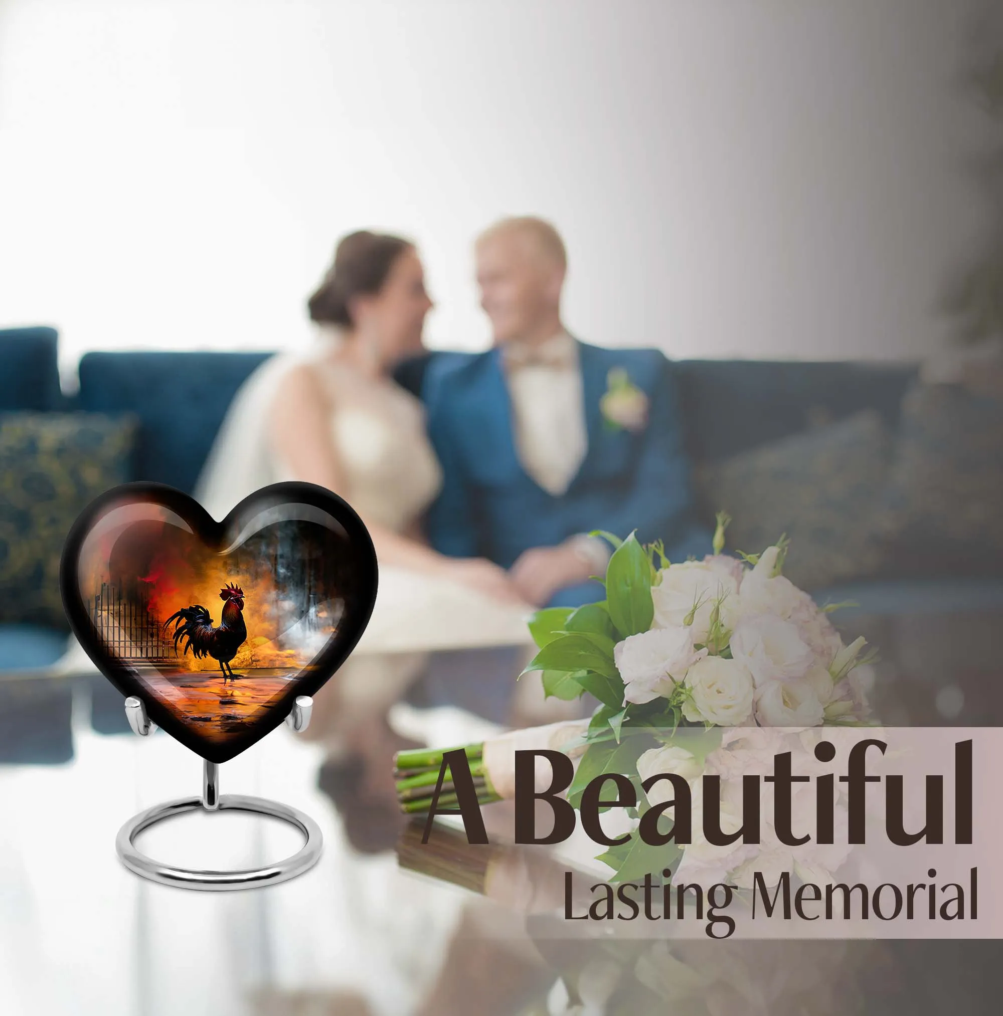 Stately Heart Embrace: 10 Inch Large Chicken Urn for Funeral Burial